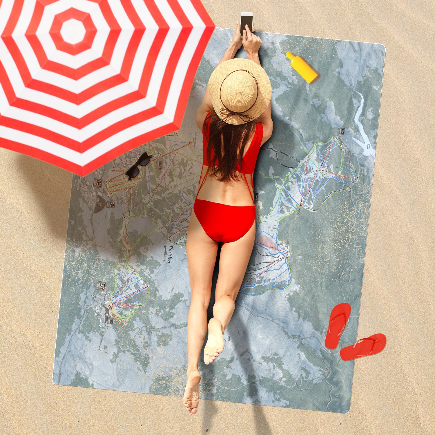 Perisher, Australia Ski Resort Map Printed Beach Towel