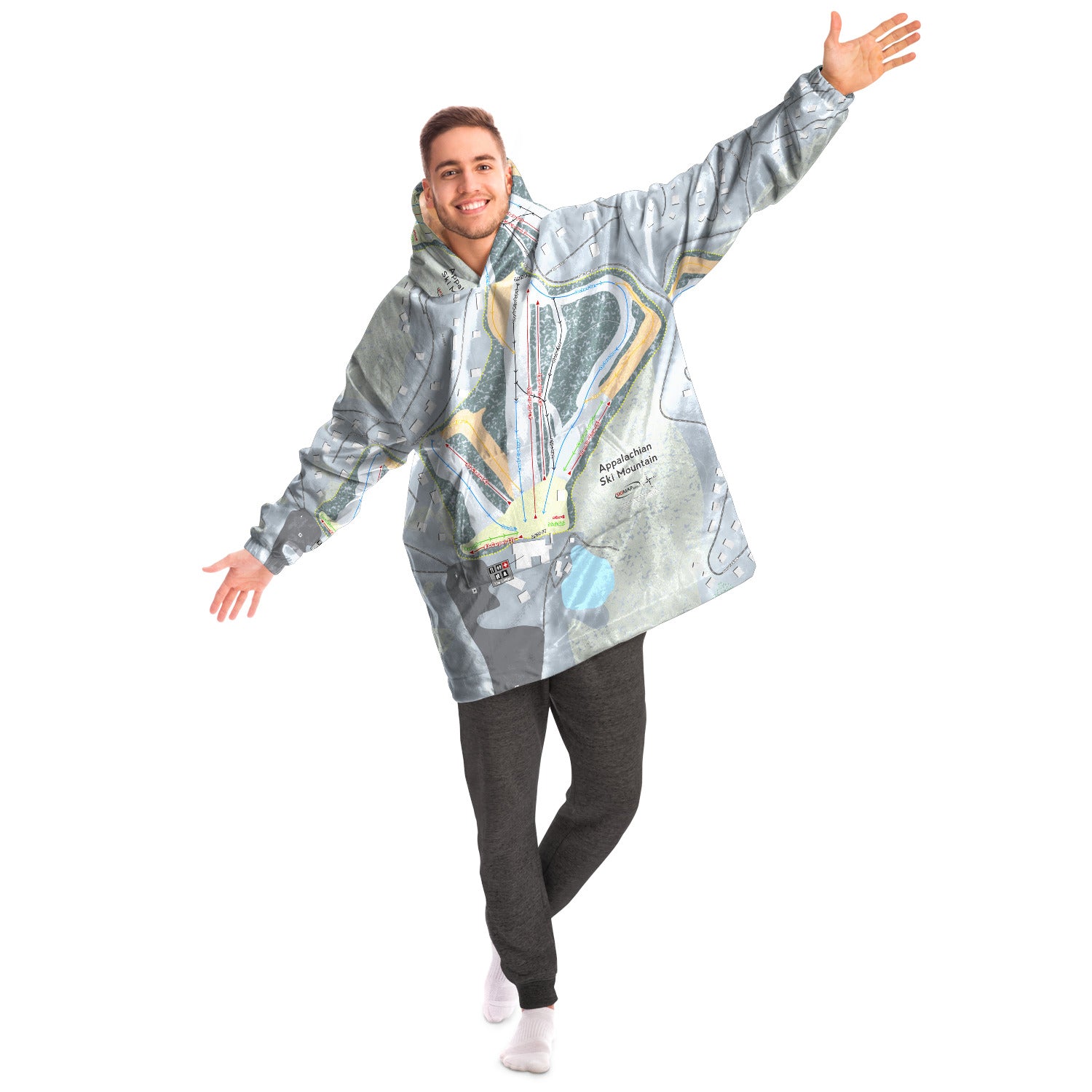 Appalachian Ski Mountain, North Carolina Ski Trail Map Snug Hoodie