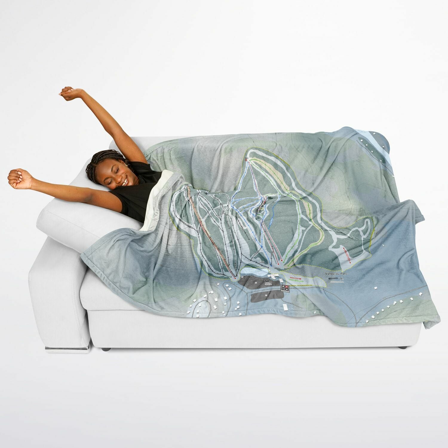 Vallee Du Parc, Quebec Ski Resort Map Flannel Blanket Poncho