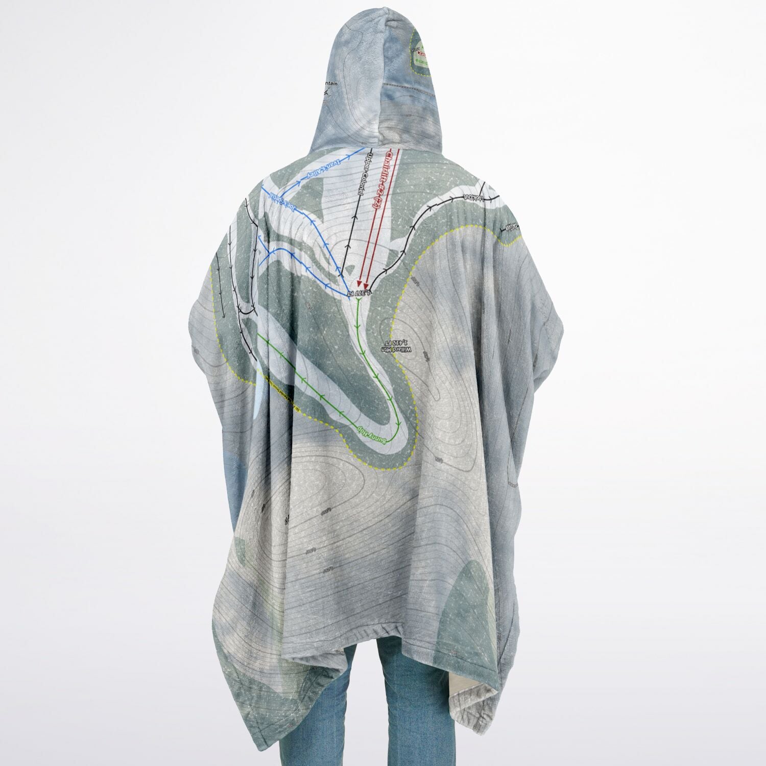 Willard Mountain, New York Ski Resort Map Flannel Blanket Poncho