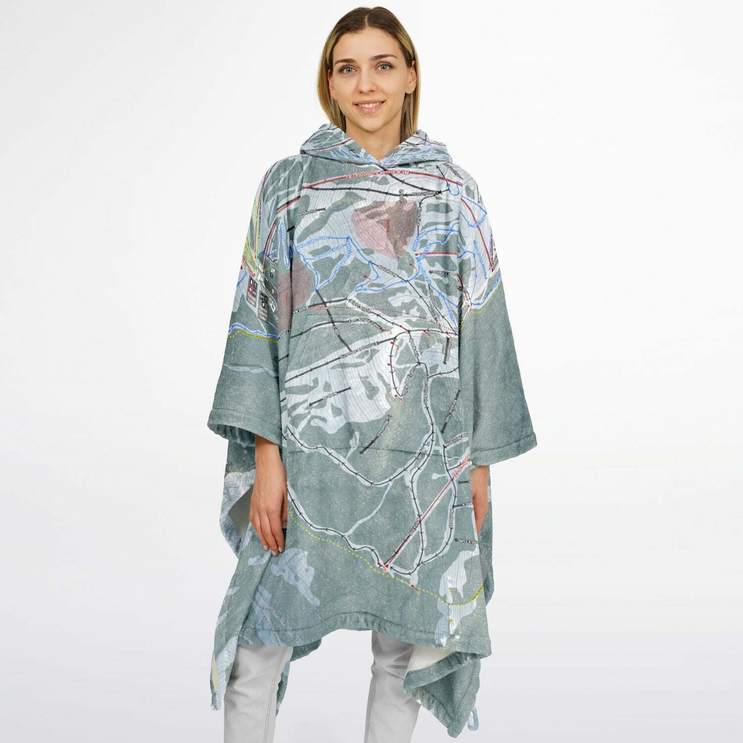 Crystal Mountain, Washington Ski Resort Map Flannel Blanket Poncho