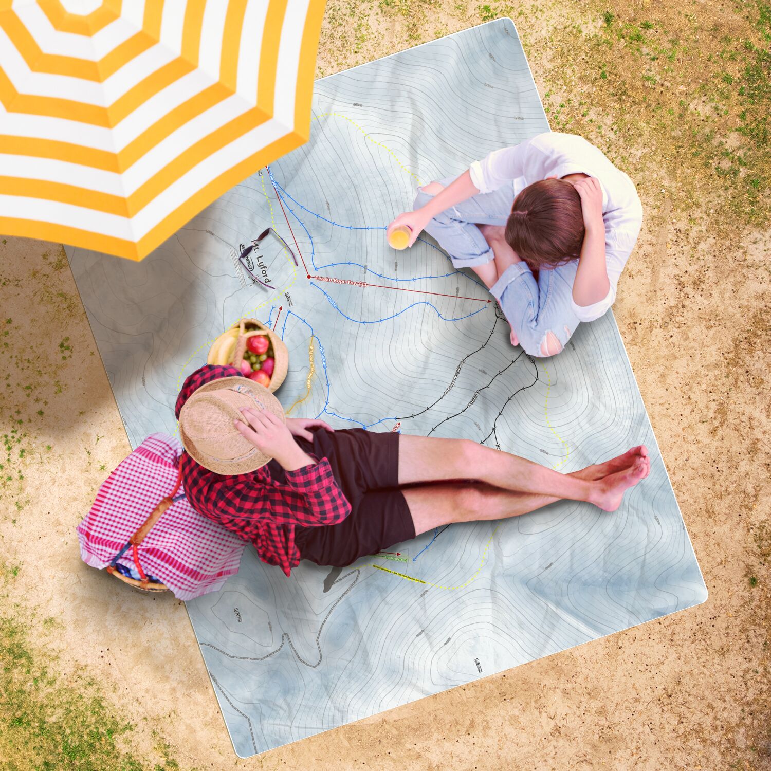 Mt Lyford, New Zealand Ski Resort Map Printed Beach Towel