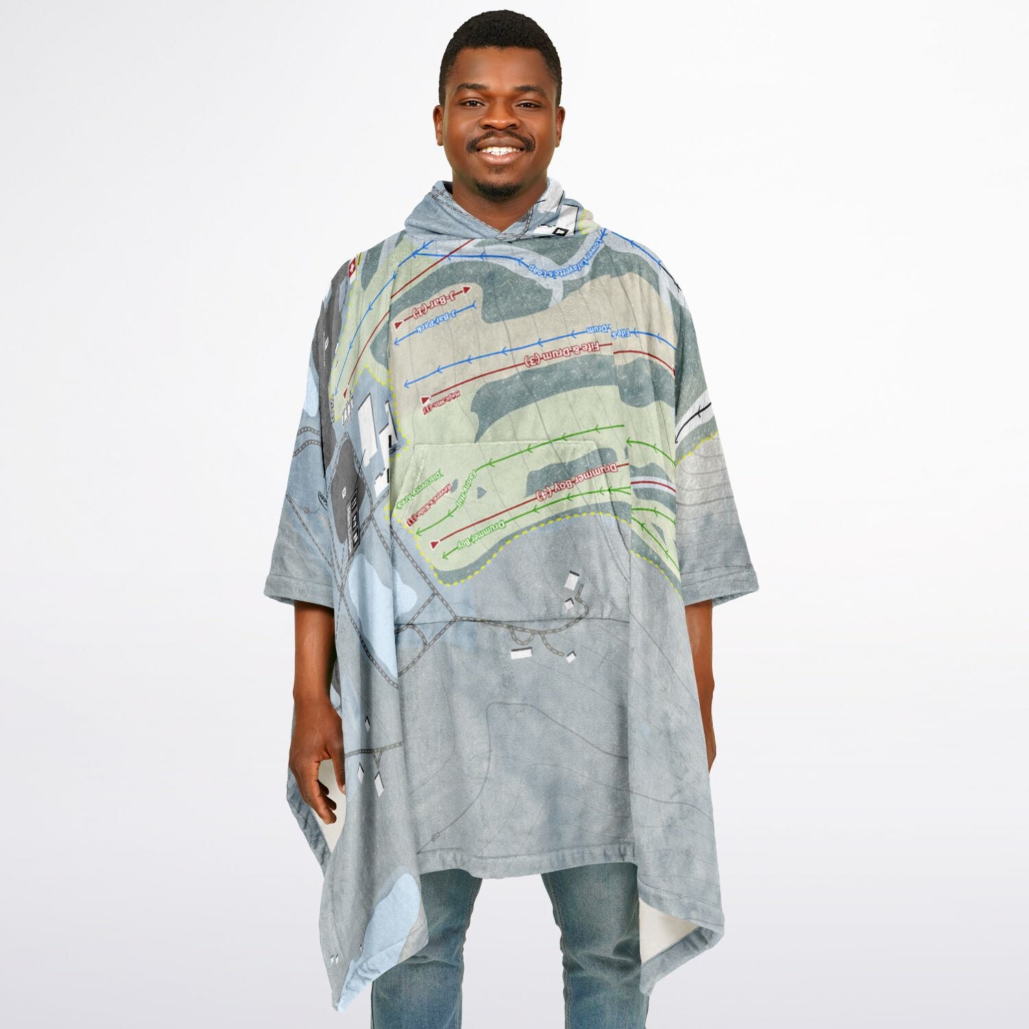 Roundtop, Pennsylvania Ski Resort Map Flannel Blanket Poncho