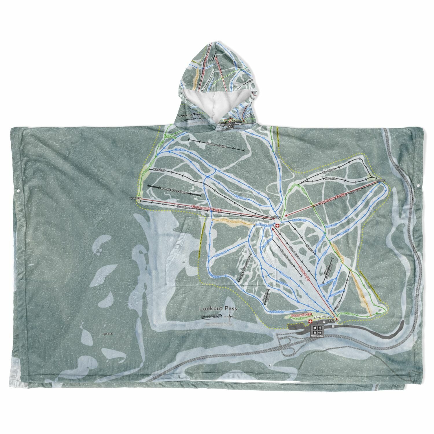 Lookout Pass, Idaho Ski Resort Map Flannel Blanket Poncho