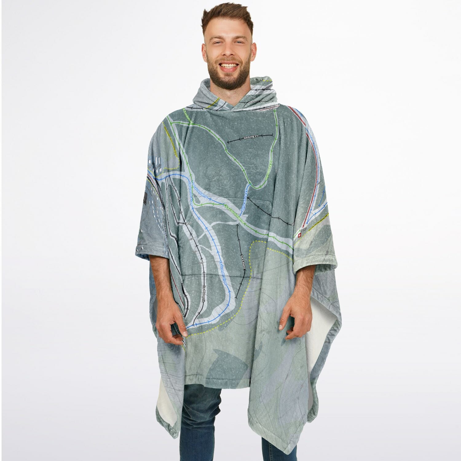 Stoneham, Quebec Ski Resort Map Flannel Blanket Poncho