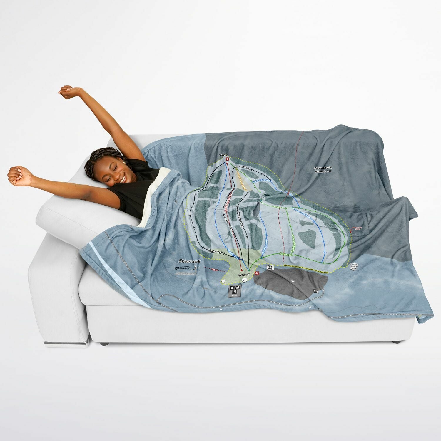 Skeetawk, Alaska Ski Resort Map Flannel Blanket Poncho