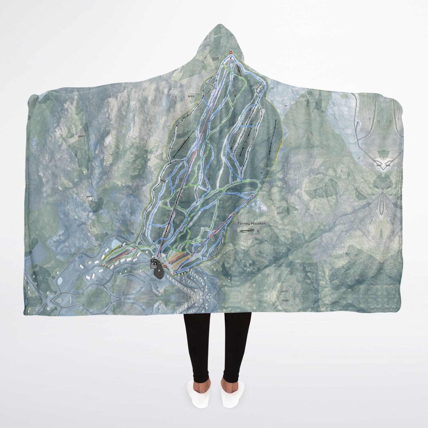 Tenney Mountain, New Hampshire Ski Trail Map - Adult Hooded Blanket