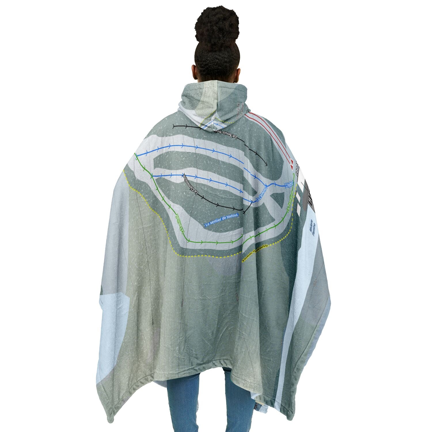 Centre de Ski de St-Georges, Quebec Ski Resort Map Flannel Blanket Poncho