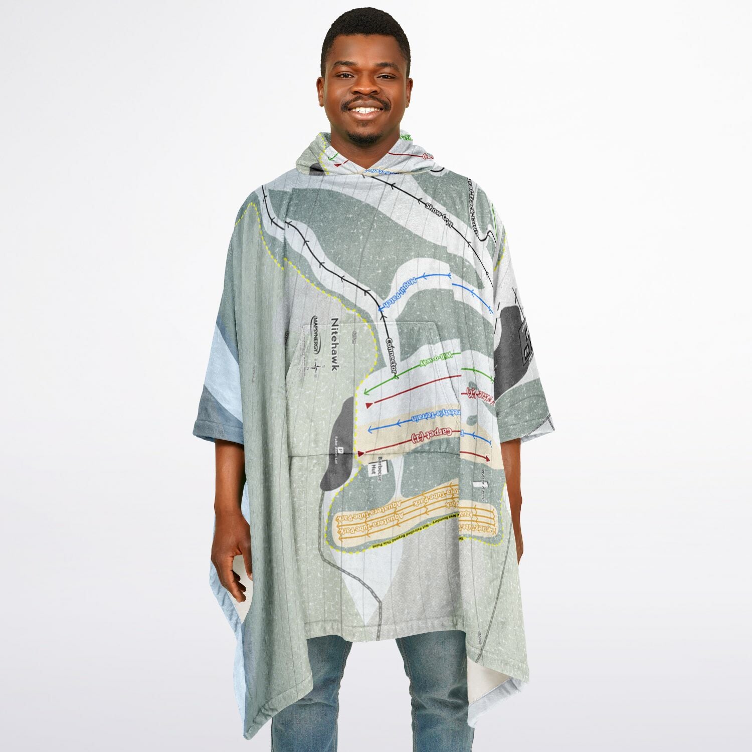 Nitehawk, Alberta Ski Resort Map Flannel Blanket Poncho