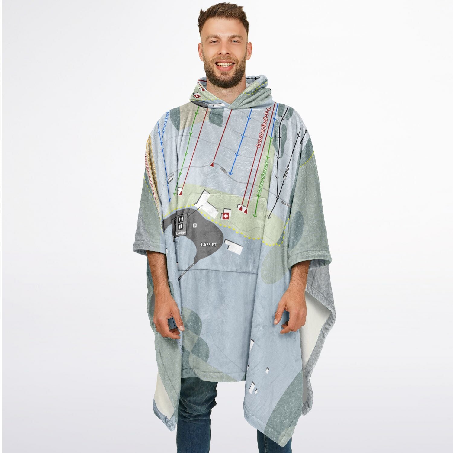 Ski Sawmill, Pennsylvania Ski Resort Map Flannel Blanket Poncho