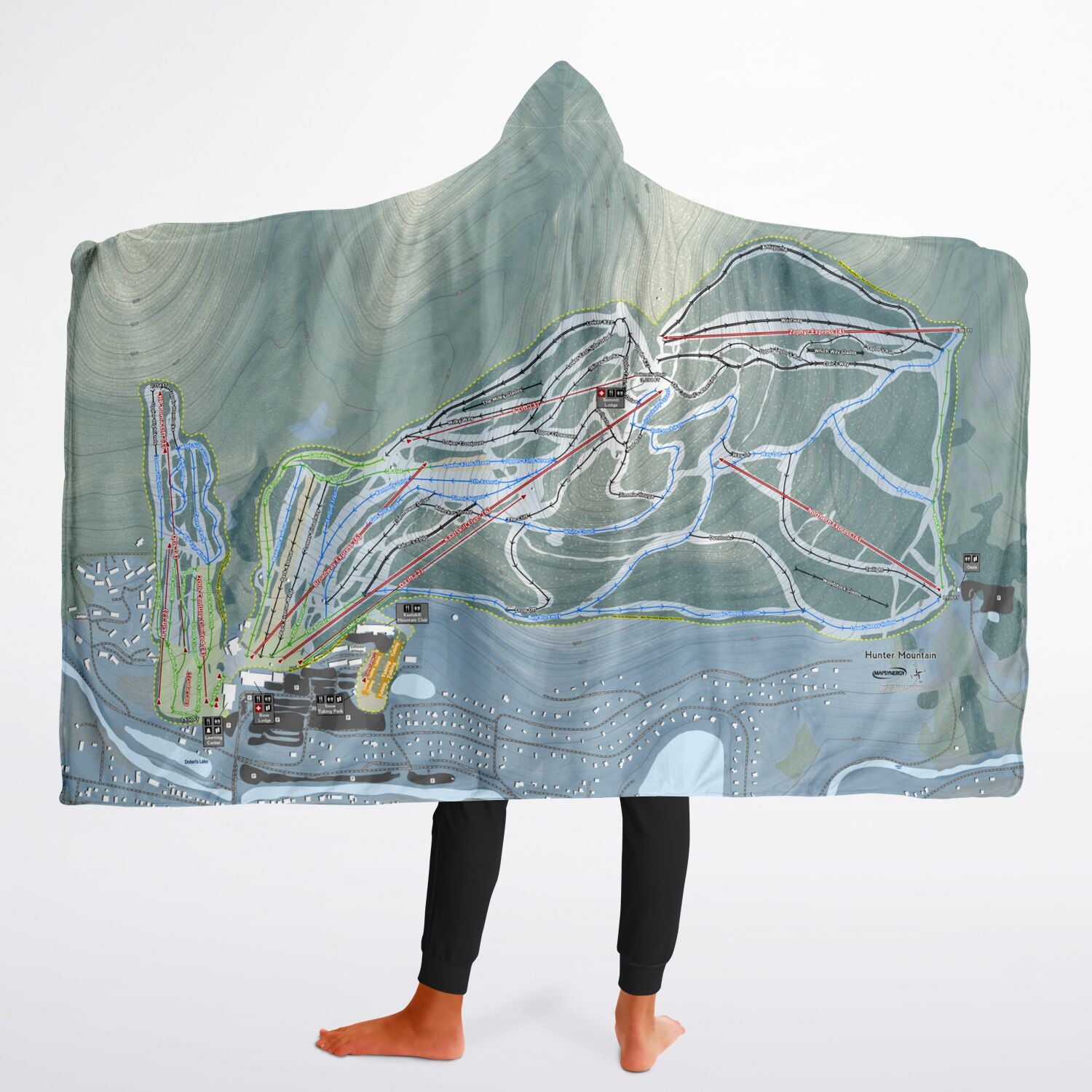Hunter Mountain, New York Ski Trail Map - Youth Hooded Blanket - Powderaddicts