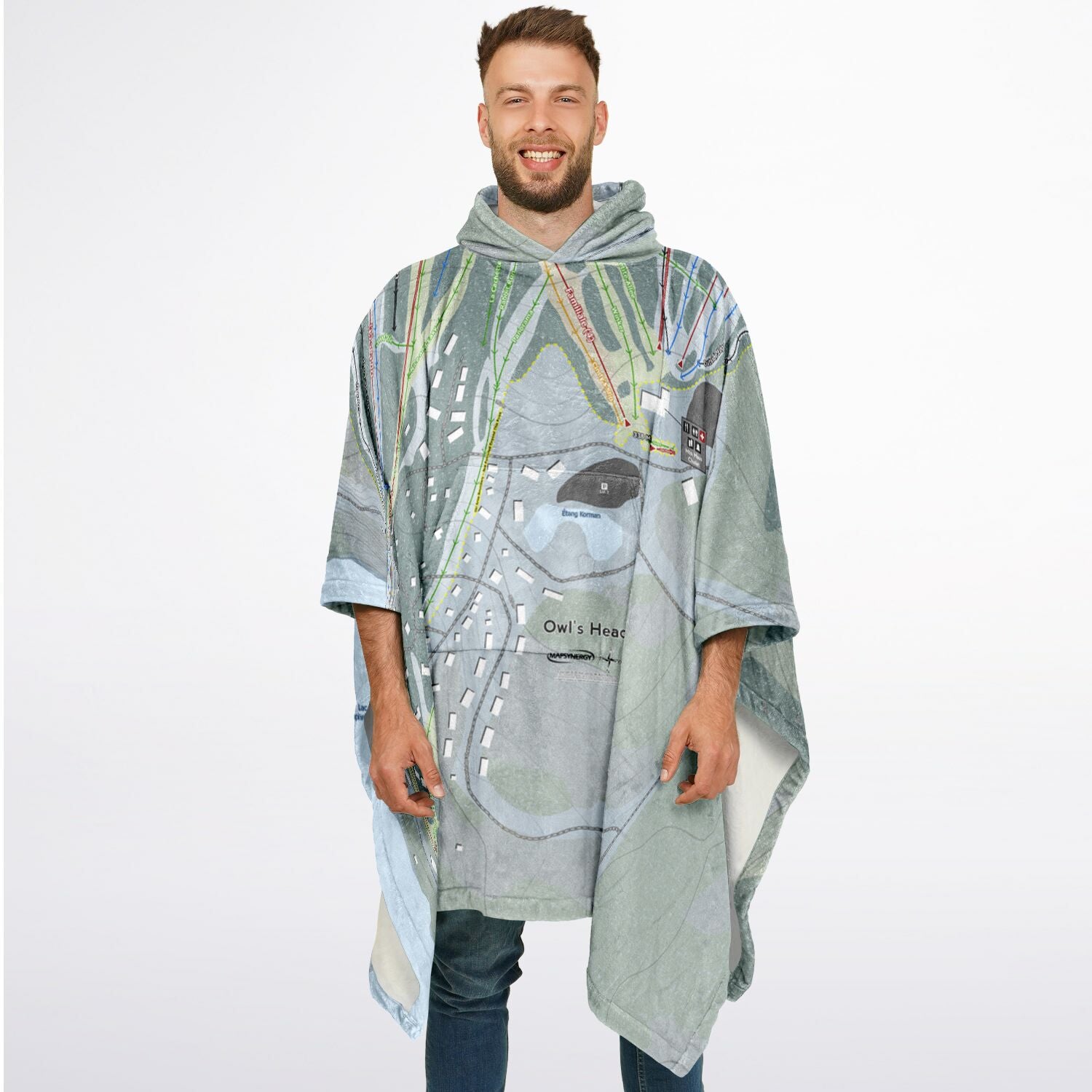 Owls Head, Quebec Ski Resort Map Flannel Blanket Poncho