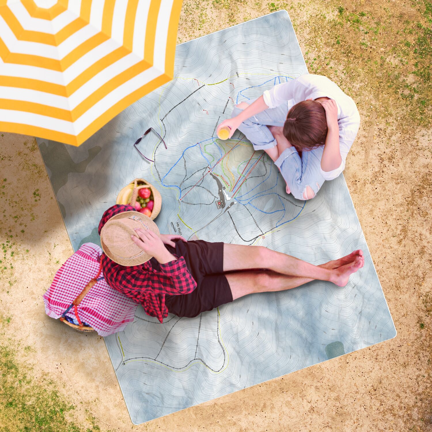 Mt Hutt, New Zealand Ski Resort Map Printed Beach Towel