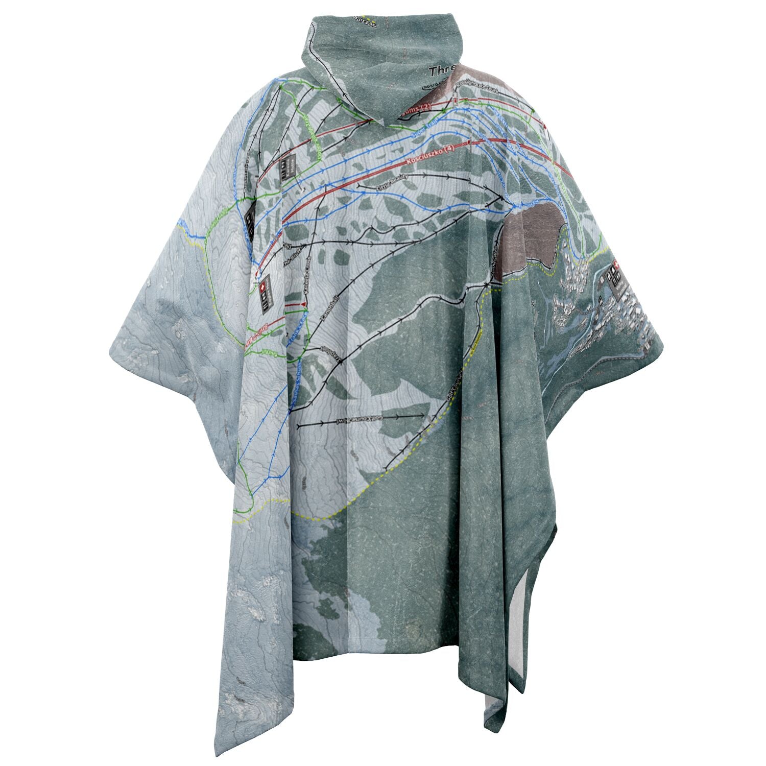 Thredbo, Australia Ski Resort Map Flannel Blanket Poncho