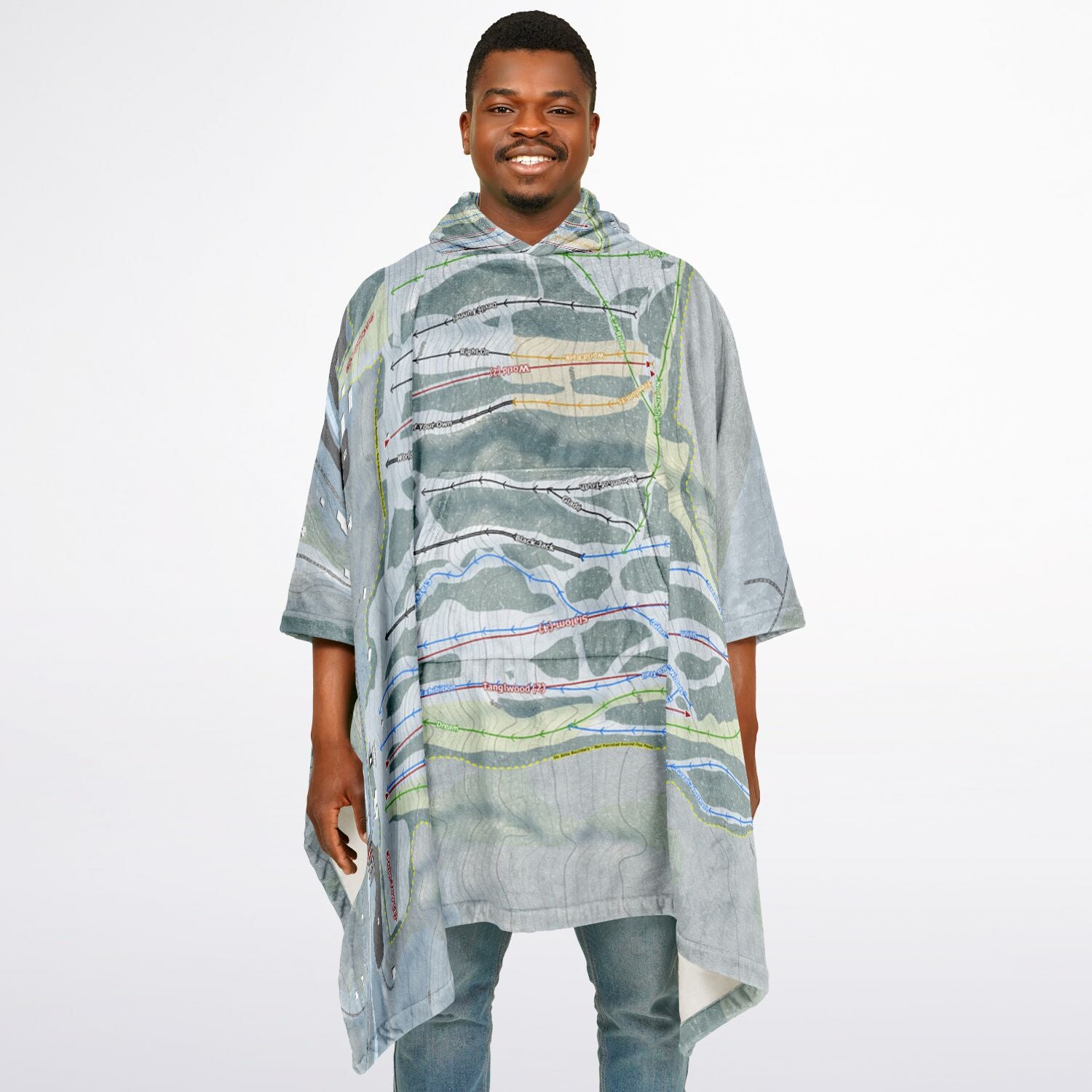 Kissing Bridge, New York Ski Resort Map Flannel Blanket Poncho