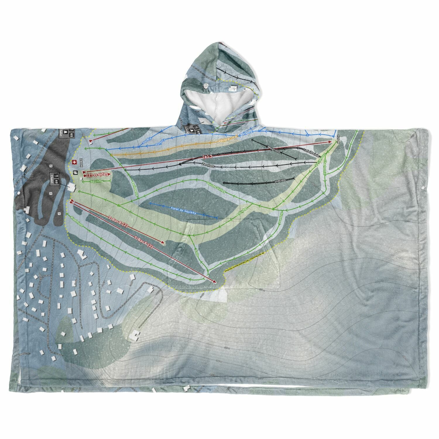 Sommet Olympia, Quebec Ski Resort Map Flannel Blanket Poncho