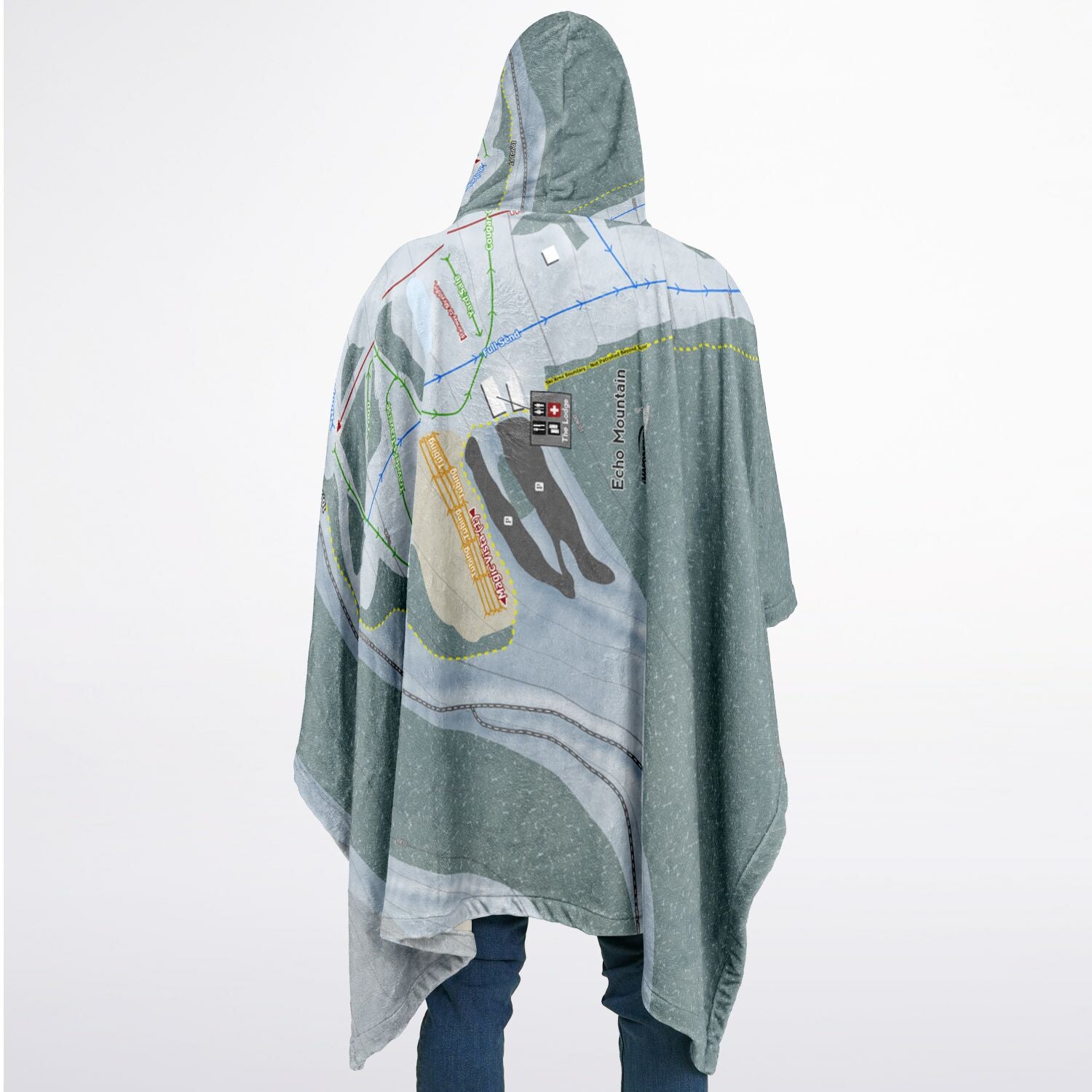Echo Mountain, Colorado Ski Resort Map Flannel Blanket Poncho