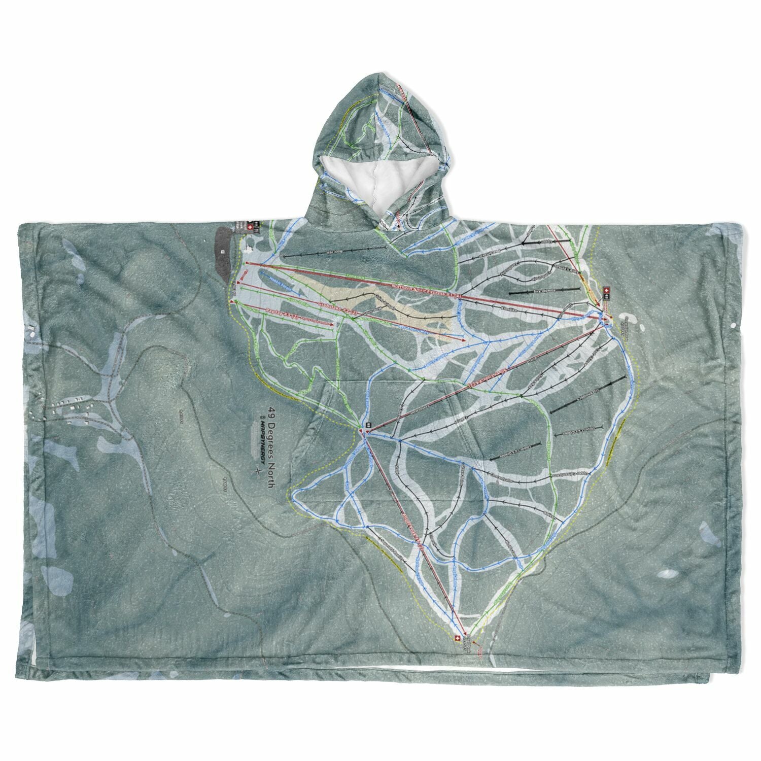 49 Degrees North, Washington Ski Resort Map Flannel Blanket Poncho