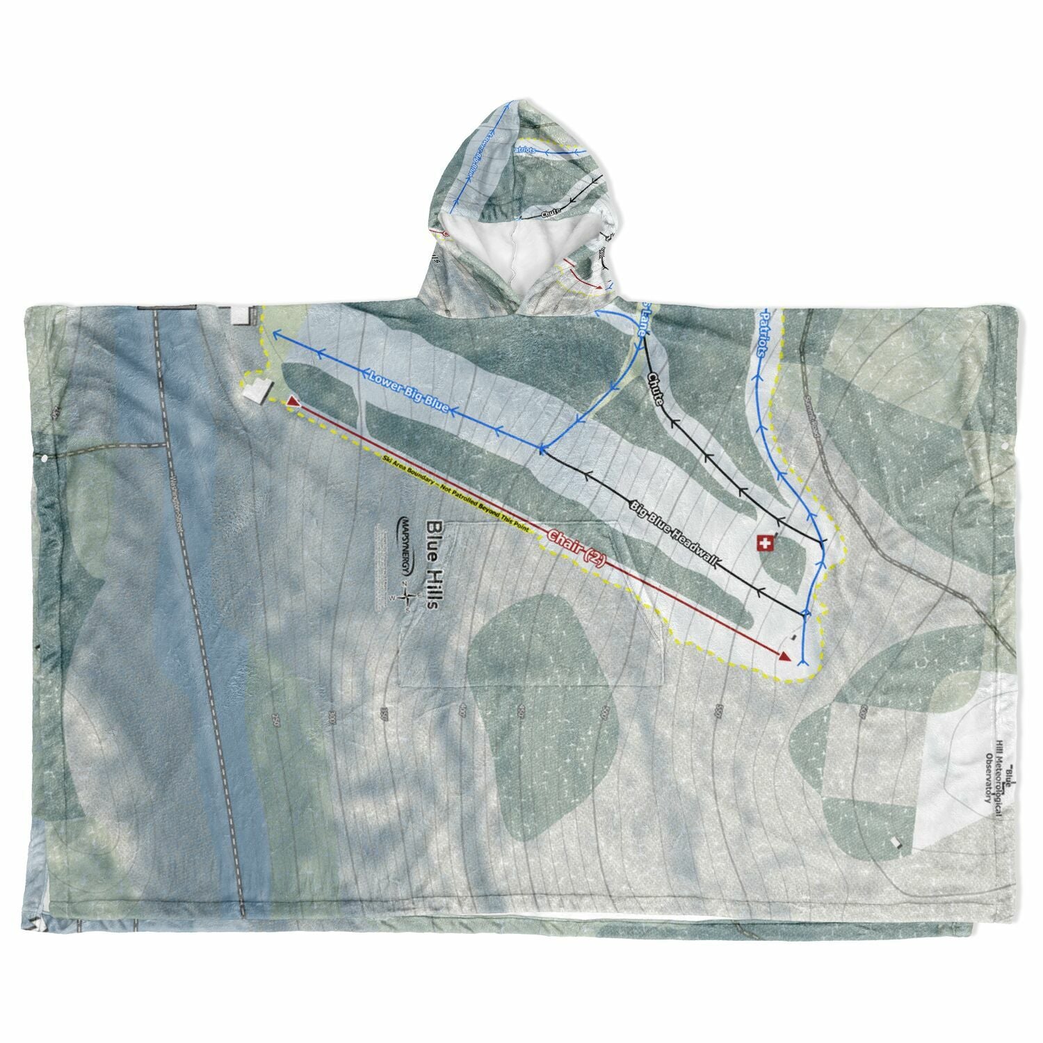 Blue Hills, Massachusetts Ski Resort Map Flannel Blanket Poncho