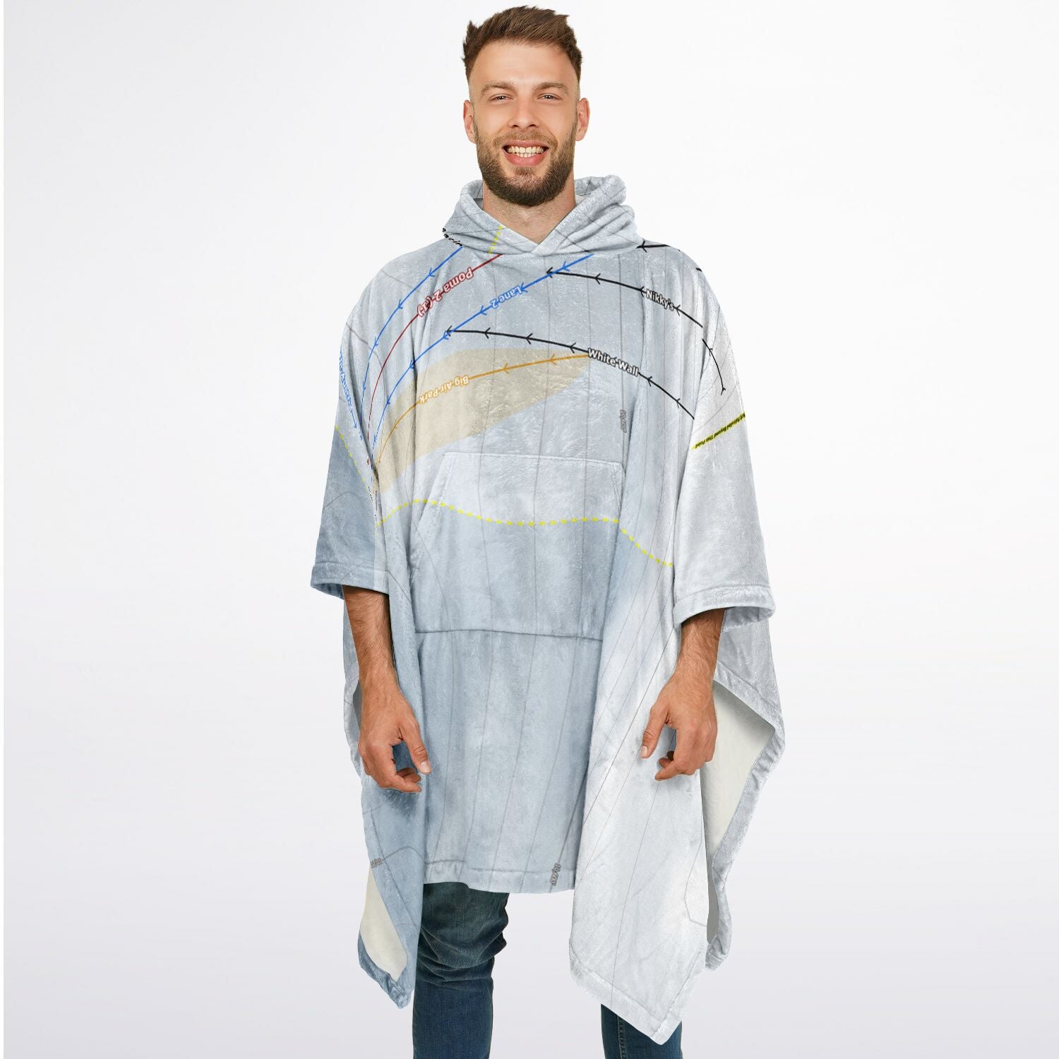Beartooth Basin, Wyoming Ski Resort Map Flannel Blanket Poncho