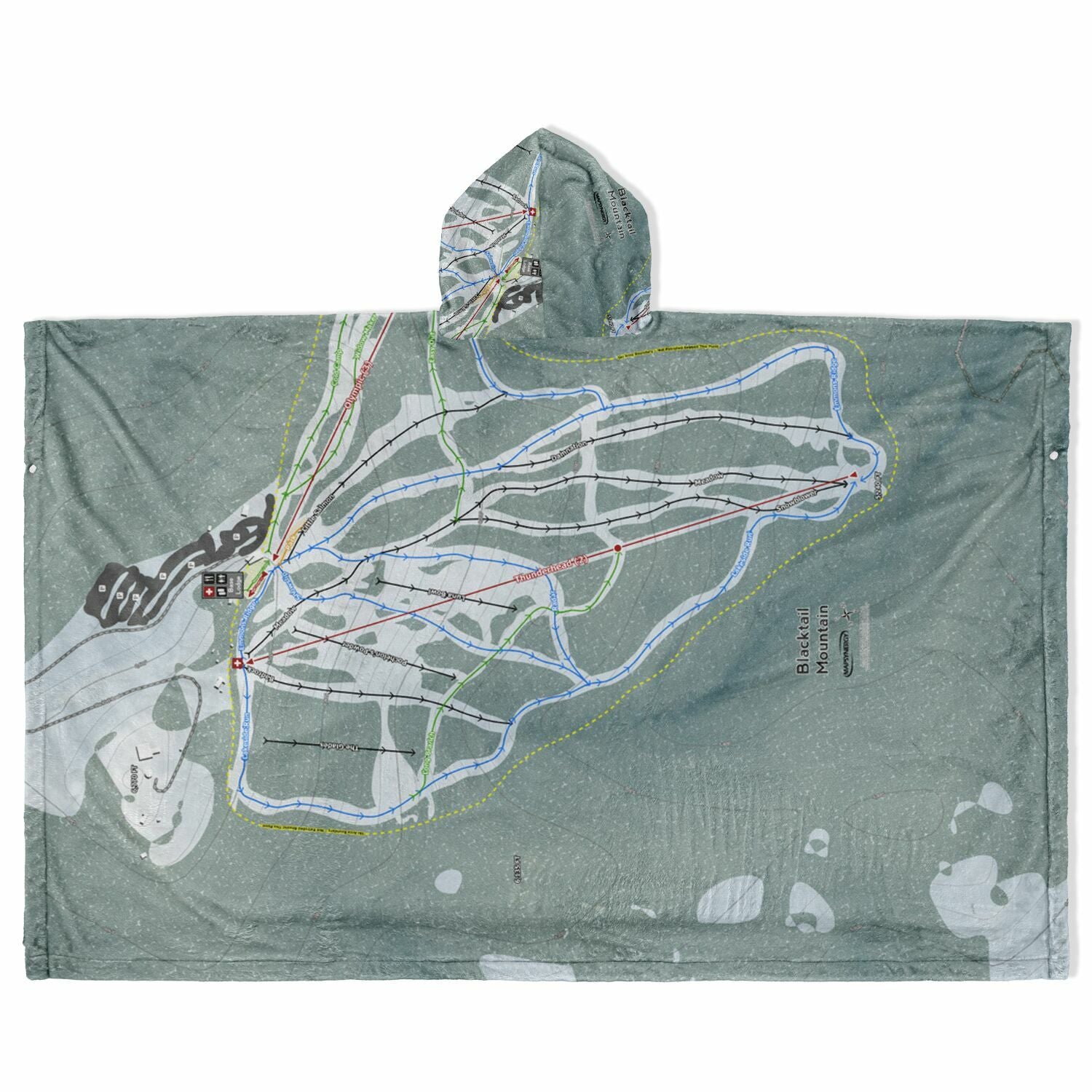 Blacktail Mountain, Montana Ski Resort Map Flannel Blanket Poncho