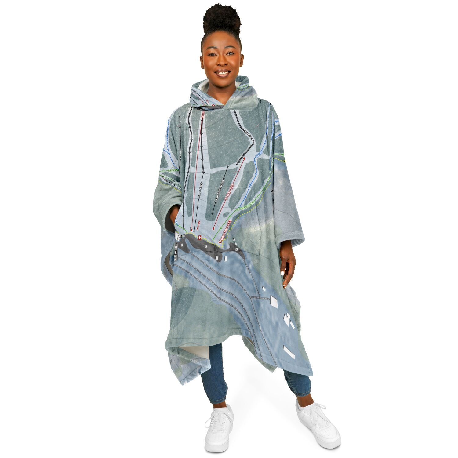 Whaleback Mountain, New Hampshire Ski Resort Map Flannel Blanket Poncho