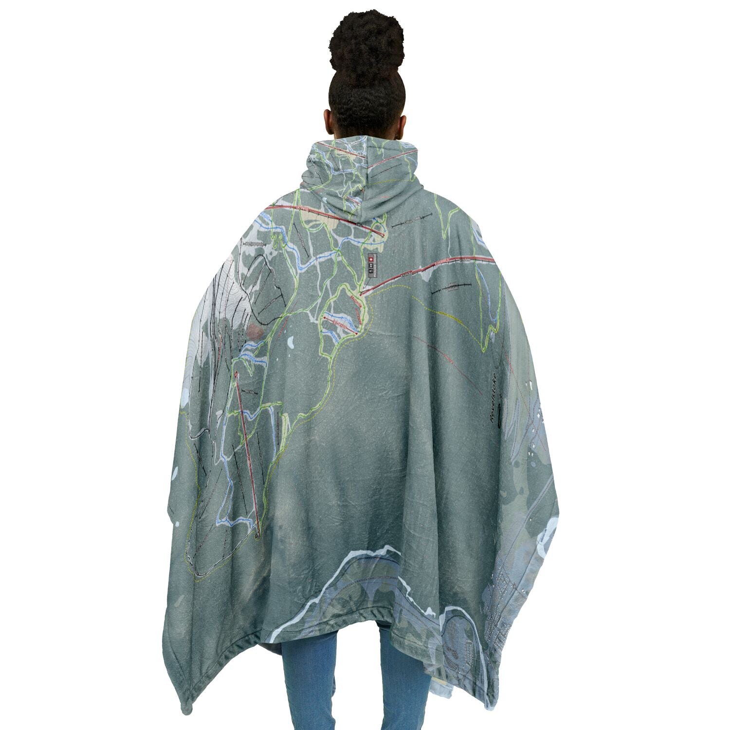 Revelstoke, British Columbia Ski Resort Map Flannel Blanket Poncho