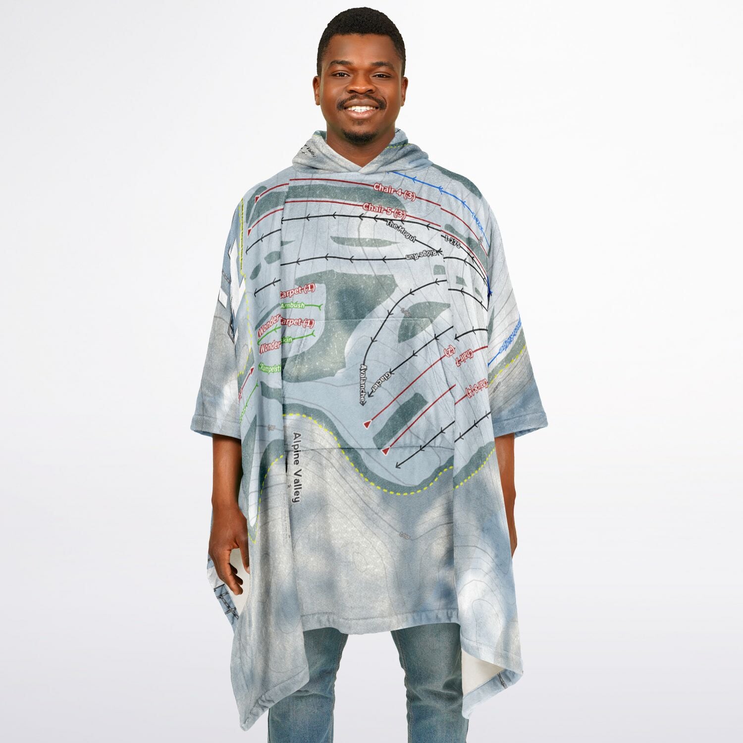 Alpine Valley, Michigan Ski Resort Map Flannel Blanket Poncho