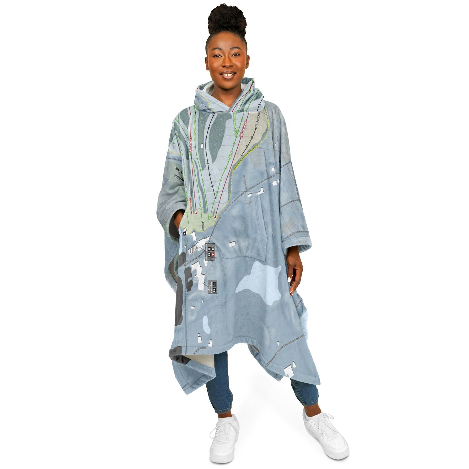 Liberty Mountain, Pennsylvania Ski Resort Map Flannel Blanket Poncho