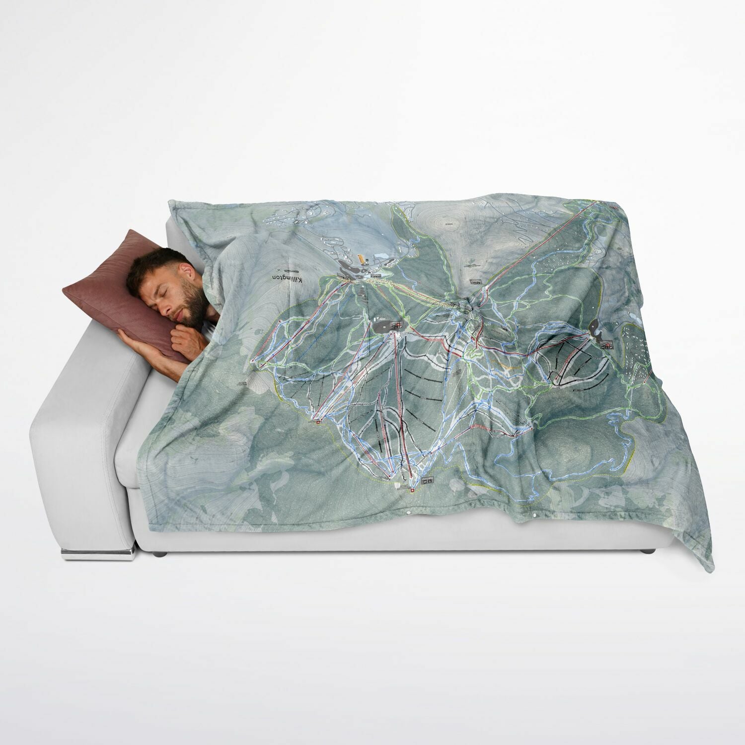 Killington, Vermont Ski Resort Map Flannel Blanket Poncho