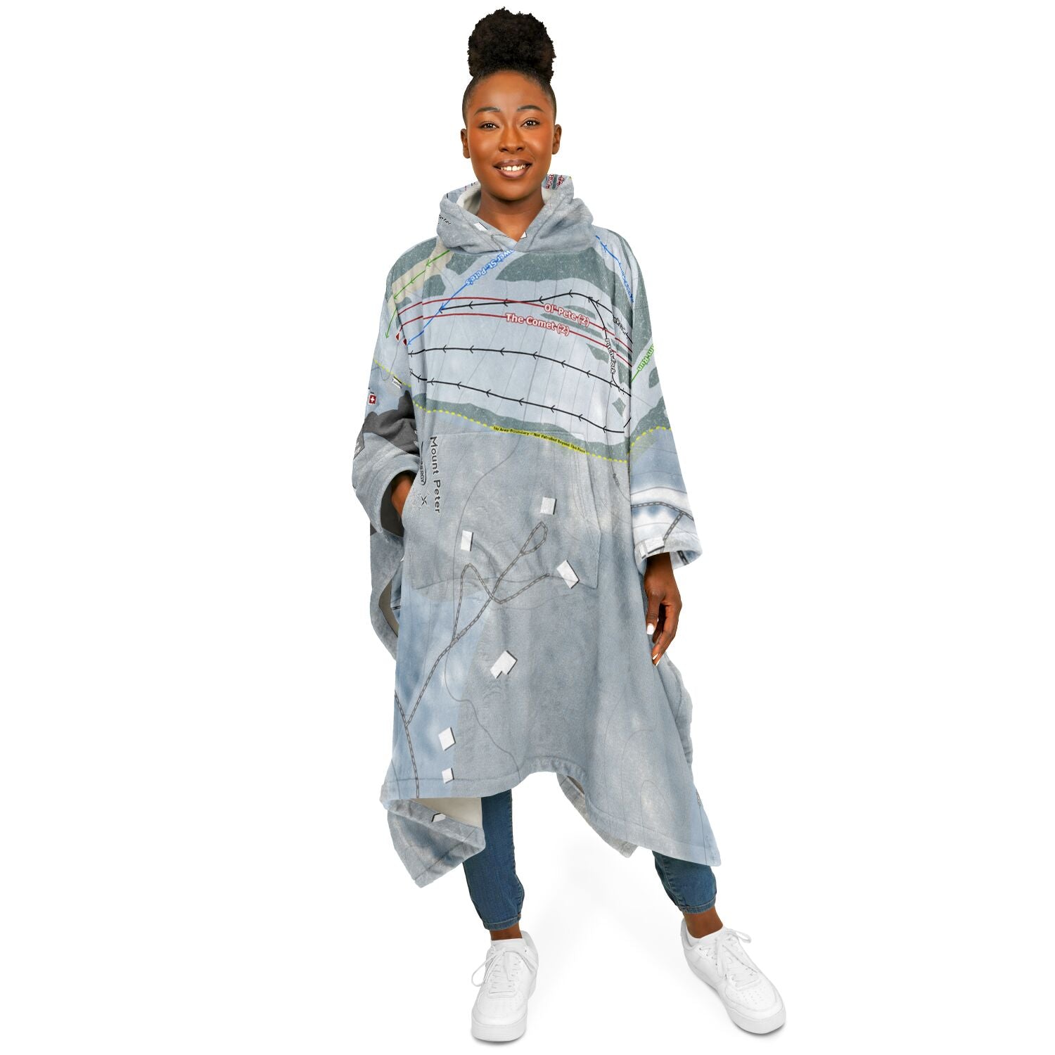 Mount Peter, New York Ski Resort Map Flannel Blanket Poncho