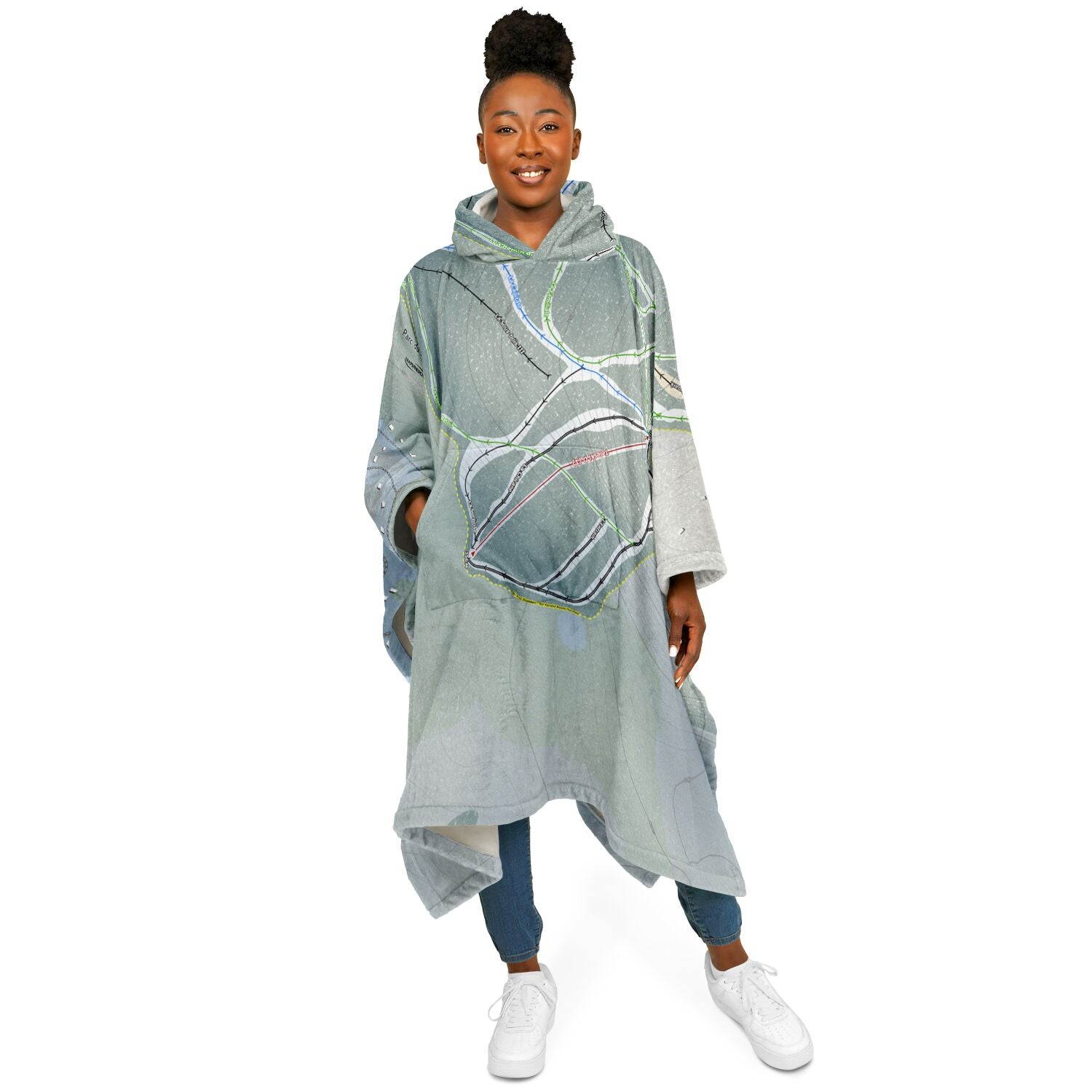 Parc Du Mont-Comi, Quebec Ski Resort Map Flannel Blanket Poncho