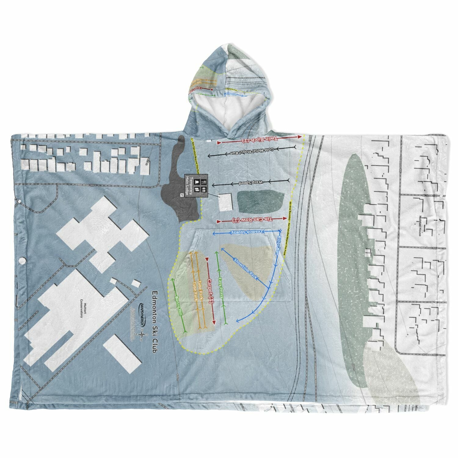 Edmonton Ski Club, Alberta Ski Resort Map Flannel Blanket Poncho