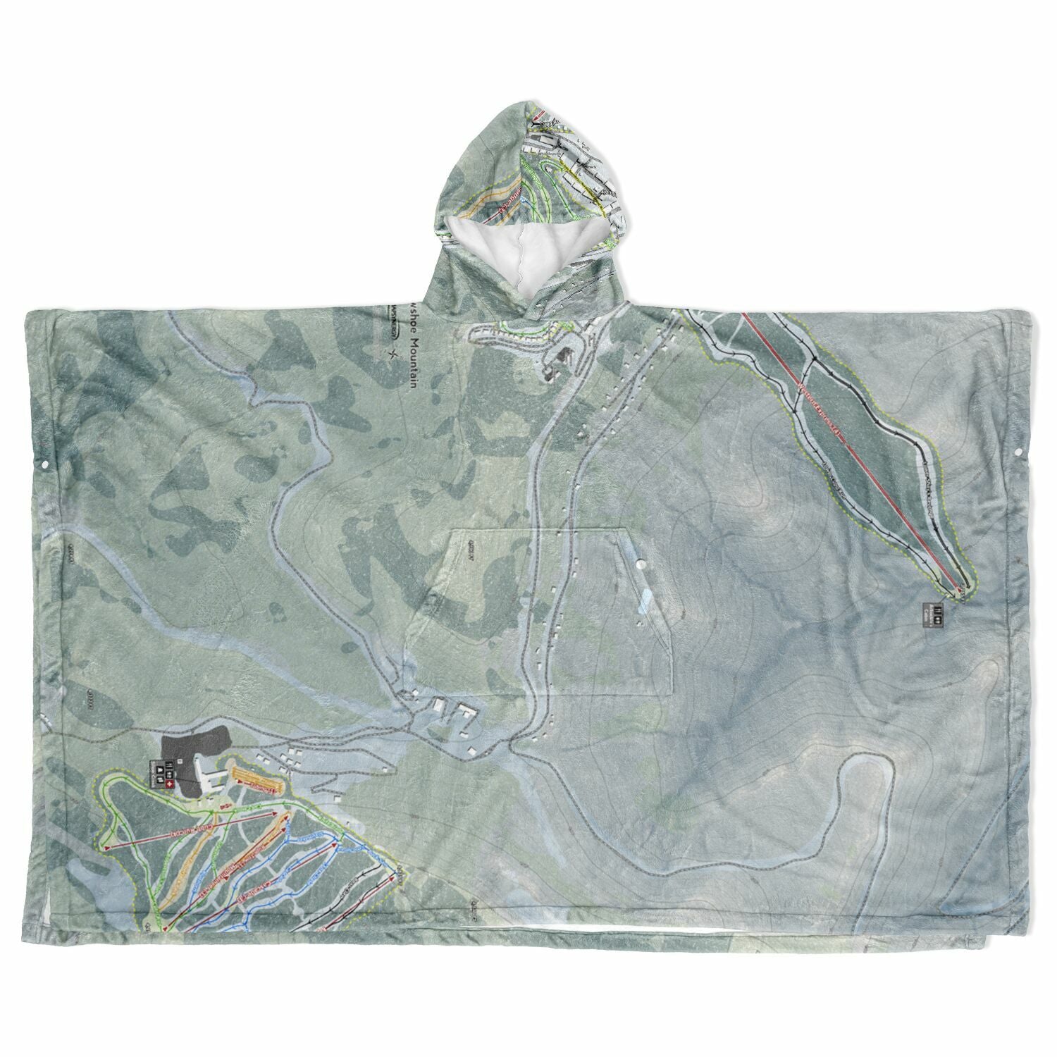 Snowshoe Mountain, West Virginia Ski Resort Map Flannel Blanket Poncho