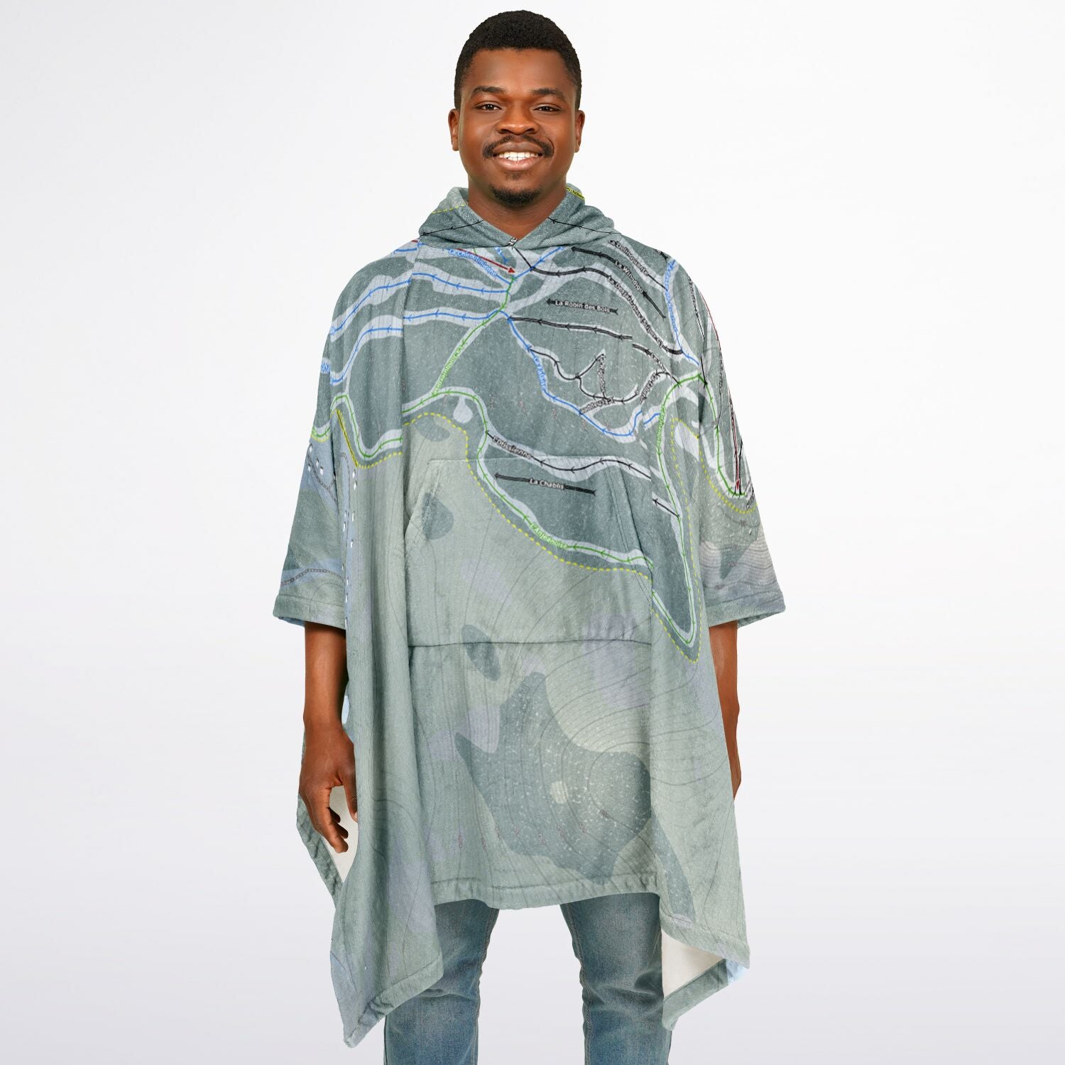 Mont Edouard, Quebec Ski Resort Map Flannel Blanket Poncho