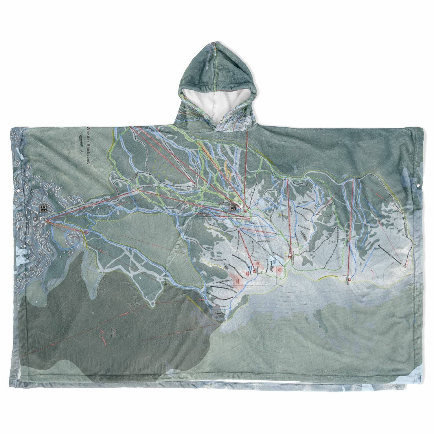 Whistler Blackcomb, British Columbia Ski Resort Map Flannel Blanket Poncho