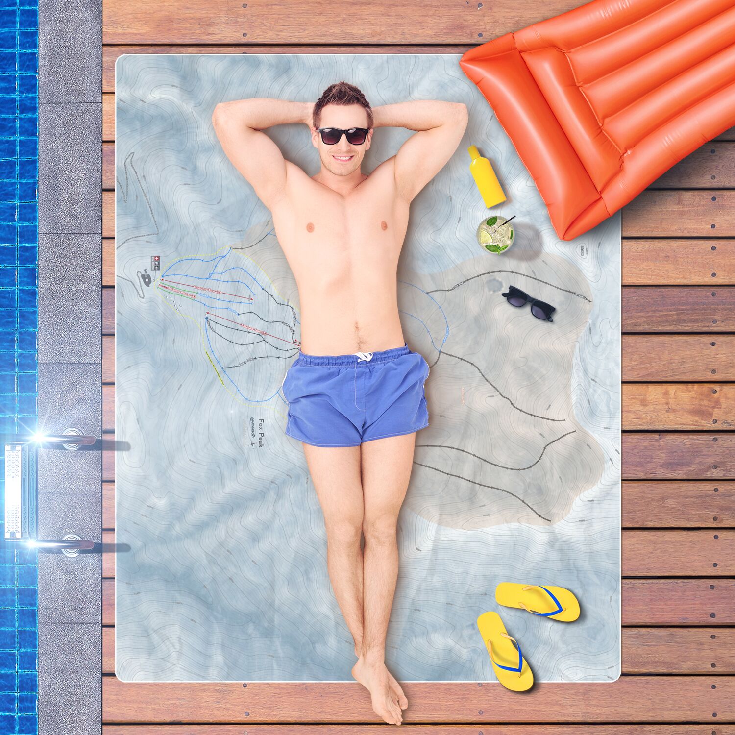 Fox Peak, New Zealand Ski Resort Map Printed Beach Towel