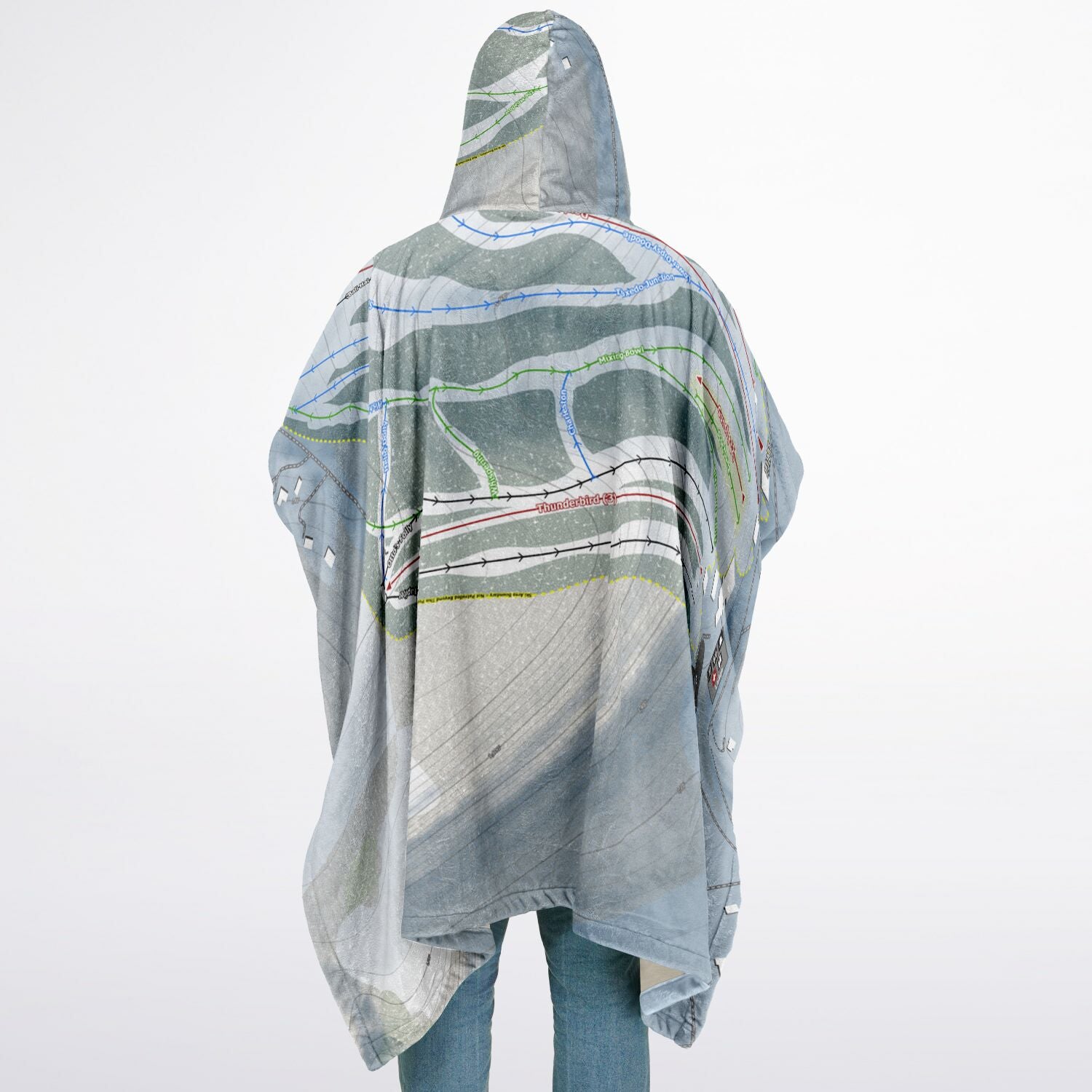 Song Mountain, New York Ski Resort Map Flannel Blanket Poncho