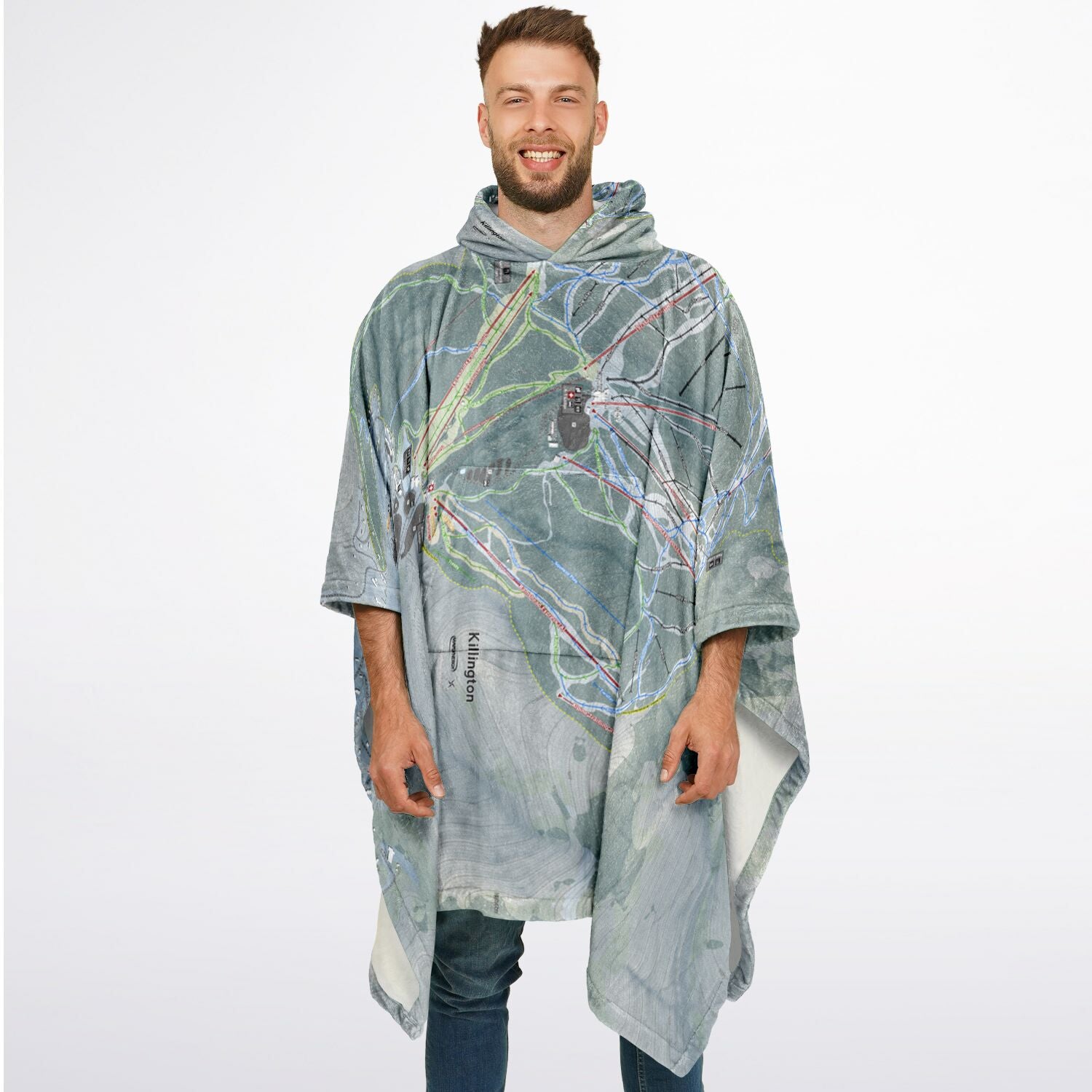 Killington, Vermont Ski Resort Map Flannel Blanket Poncho