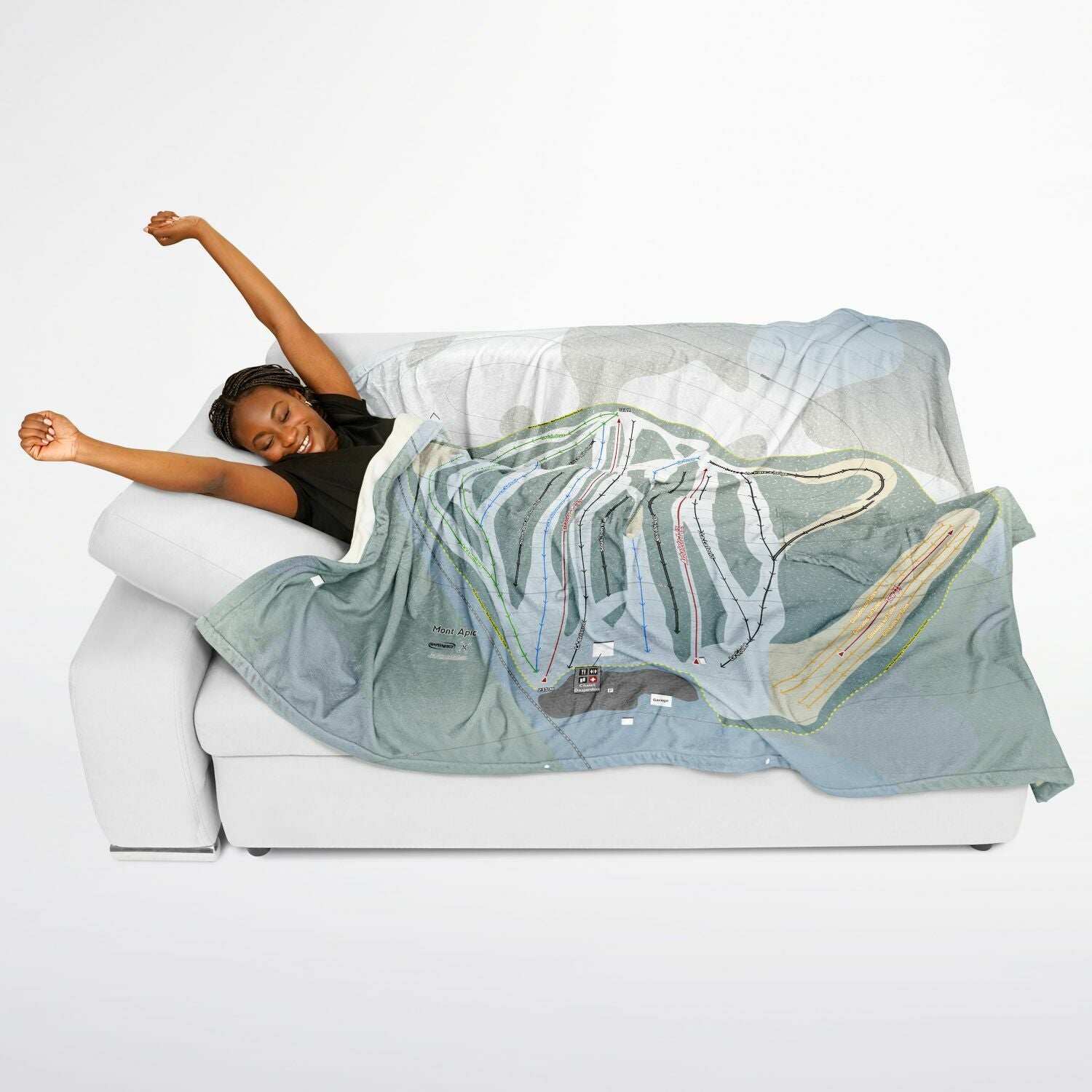 Mont Apic, Quebec Ski Resort Map Flannel Blanket Poncho