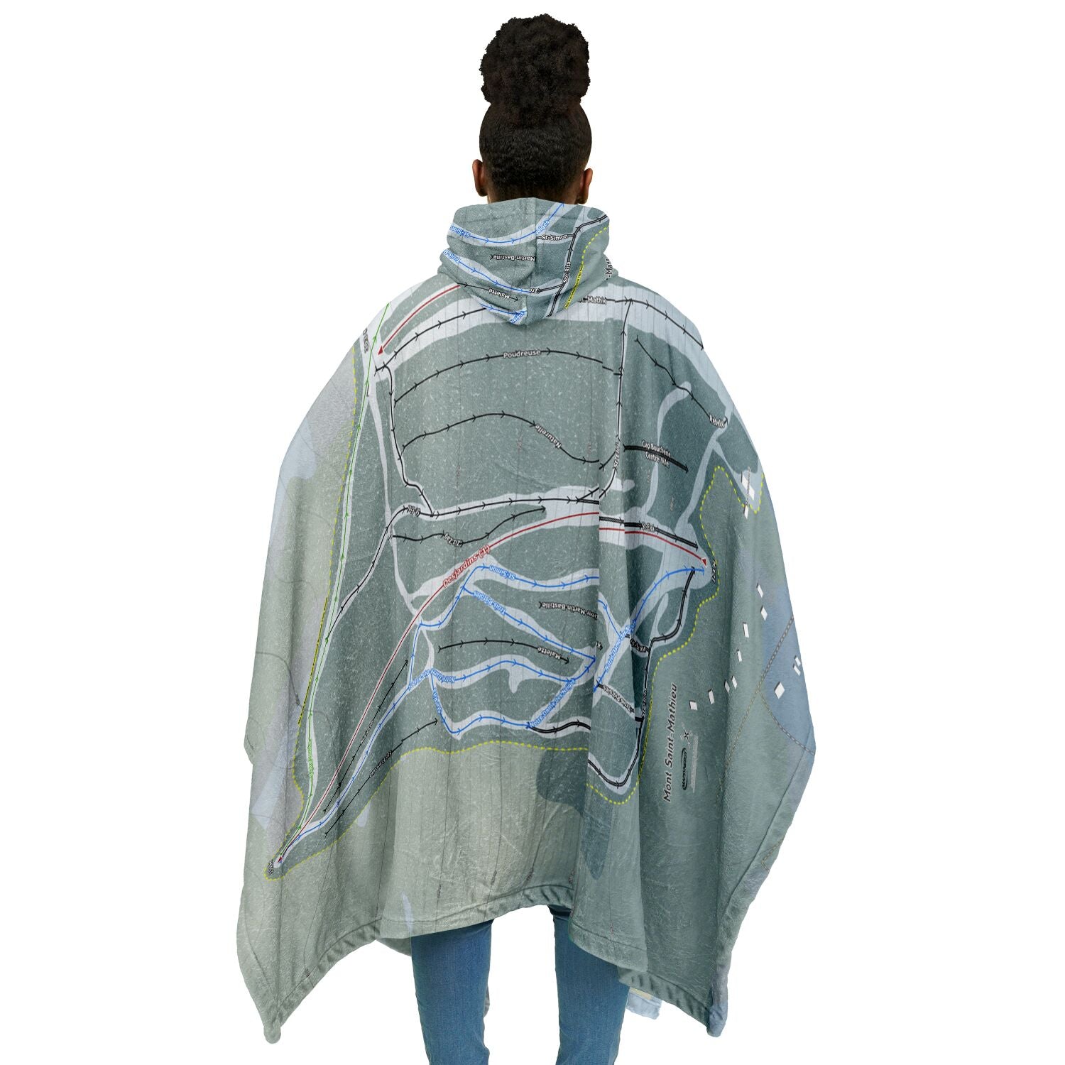 Mont Saint-Mathieu, Quebec Ski Resort Map Flannel Blanket Poncho
