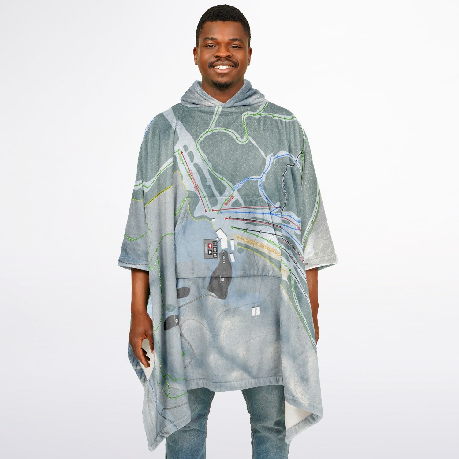 Snowy Range, Wyoming Ski Resort Map Flannel Blanket Poncho