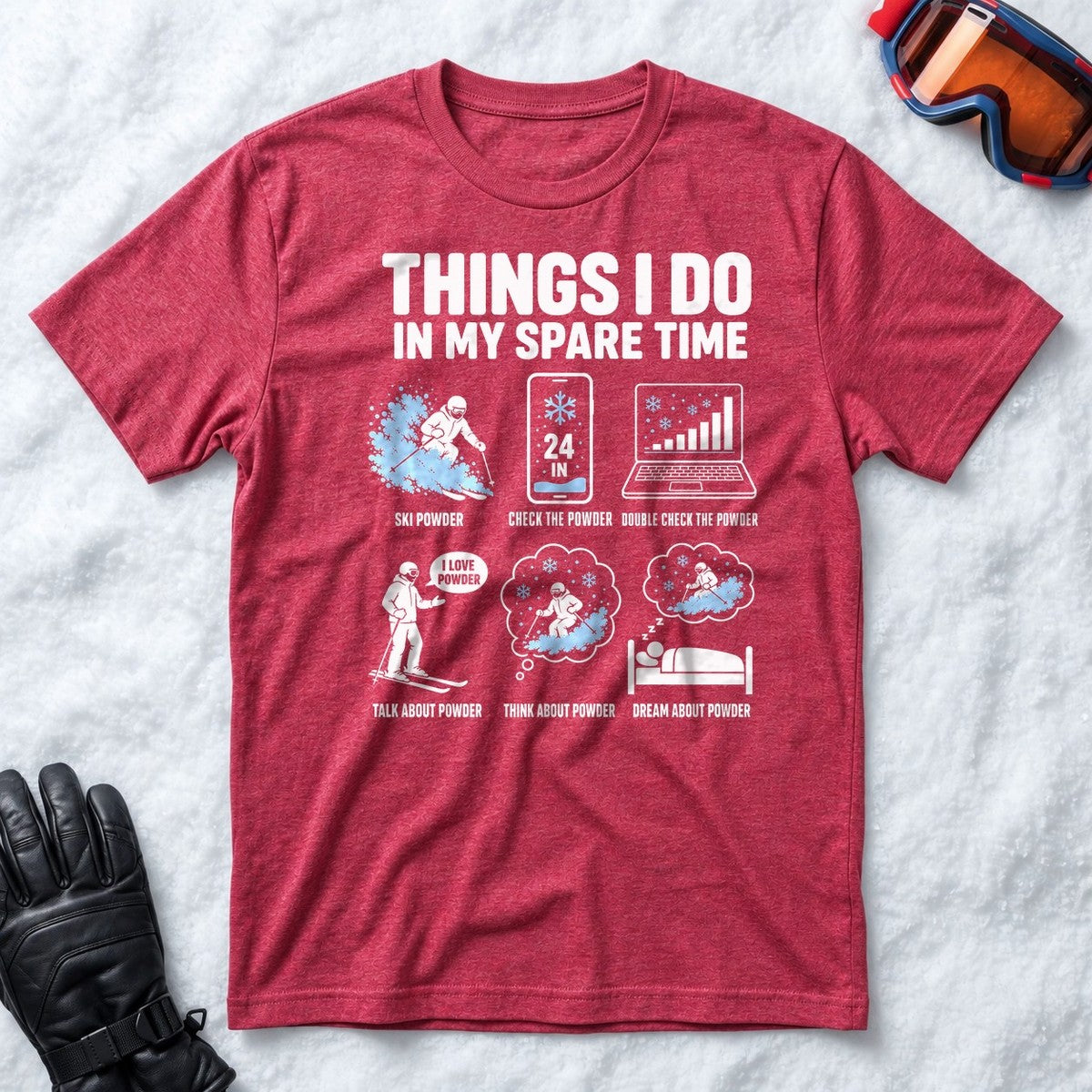 Spare Time Ski Powder - T-Shirt (Heather Raspberry)