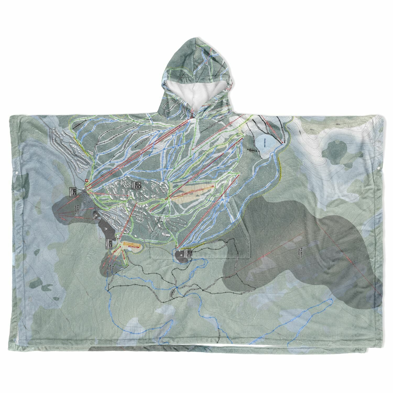 Big White, British Columbia Ski Resort Map Flannel Blanket Poncho
