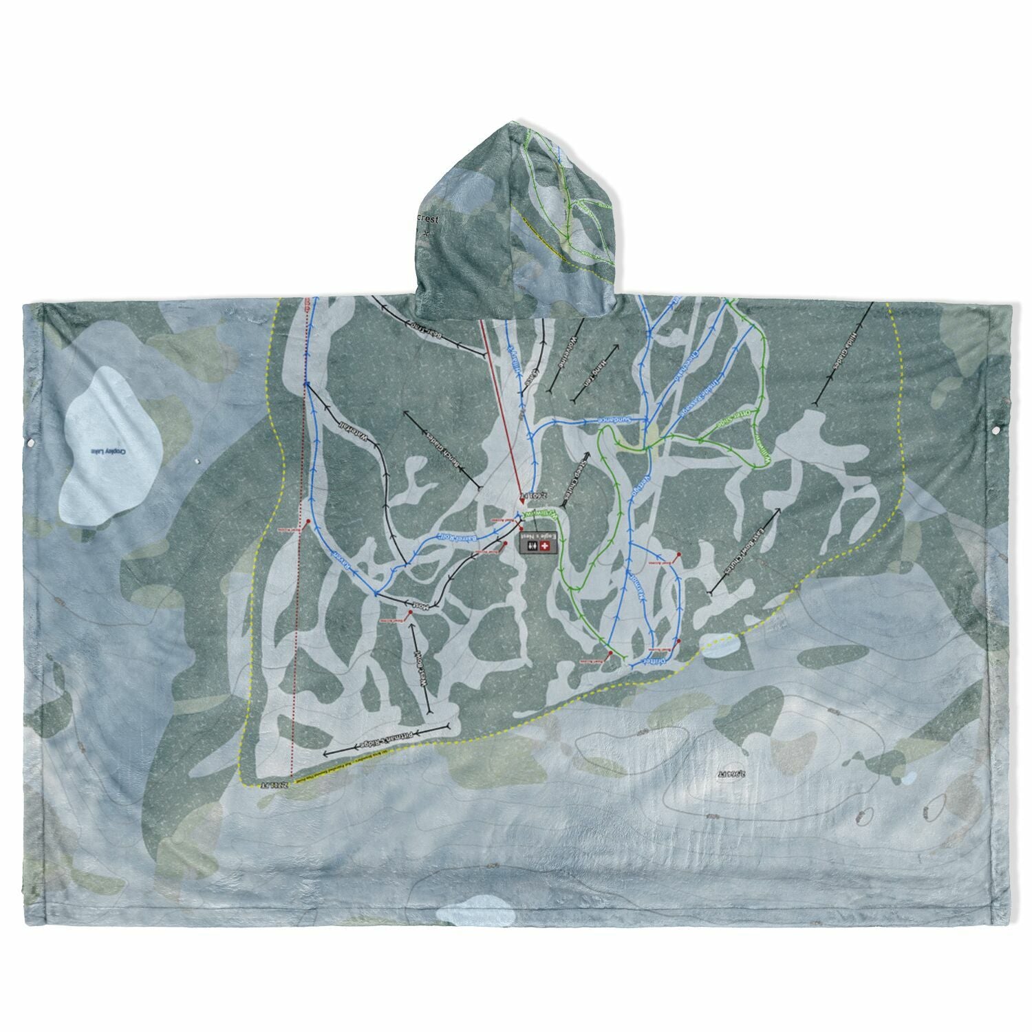 Eaglecrest, Alaska Ski Resort Map Flannel Blanket Poncho