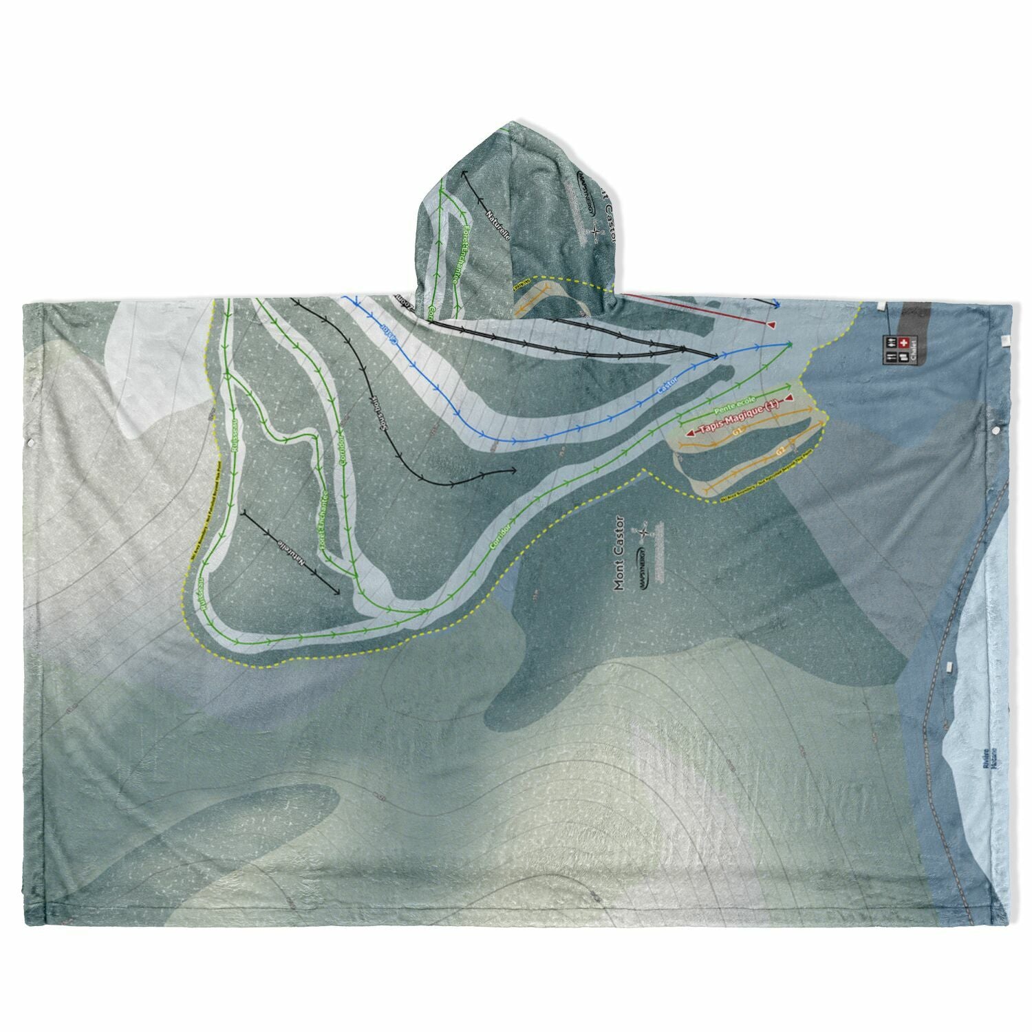 Mont Castor, Quebec Ski Resort Map Flannel Blanket Poncho