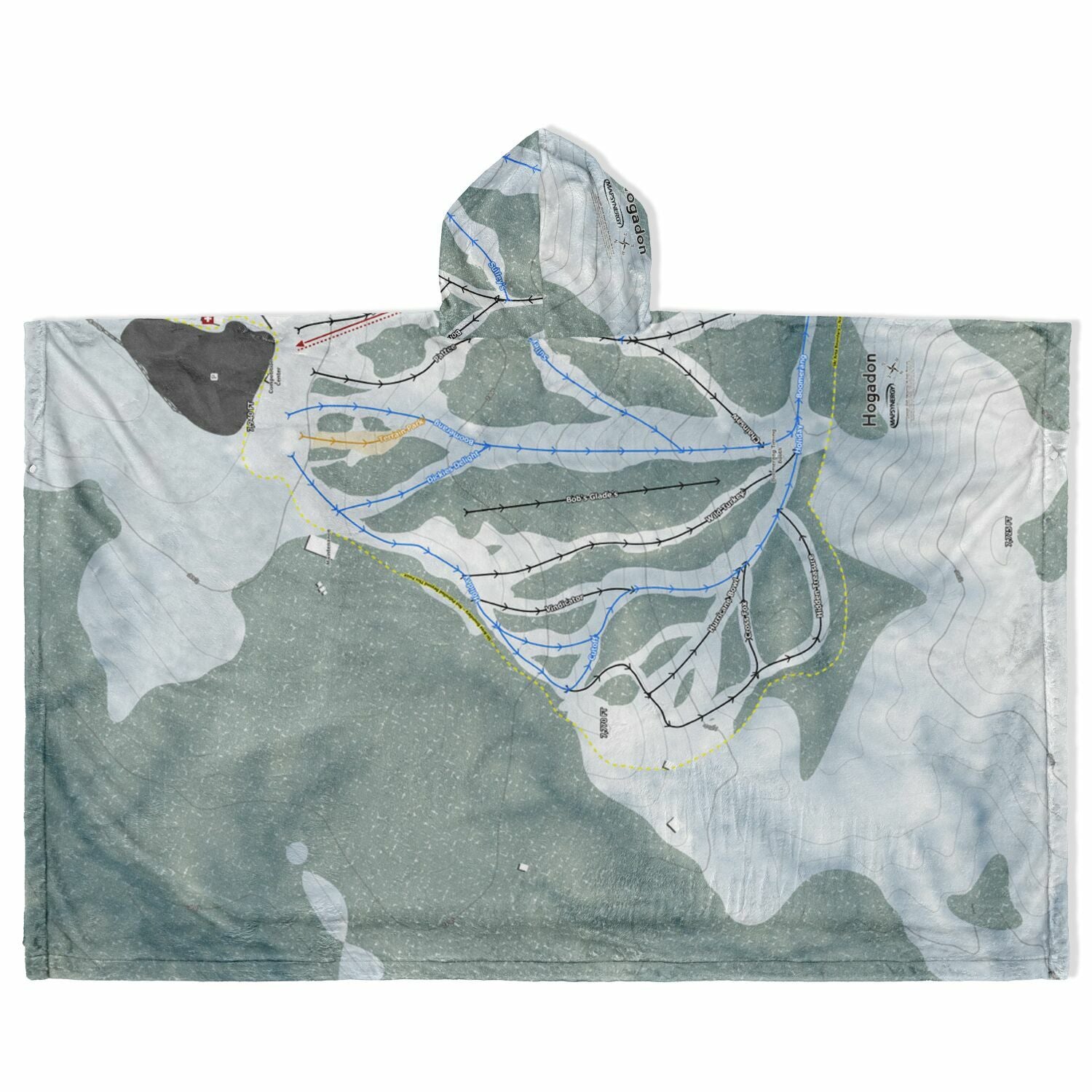 Hogadon, Wyoming Ski Resort Map Flannel Blanket Poncho