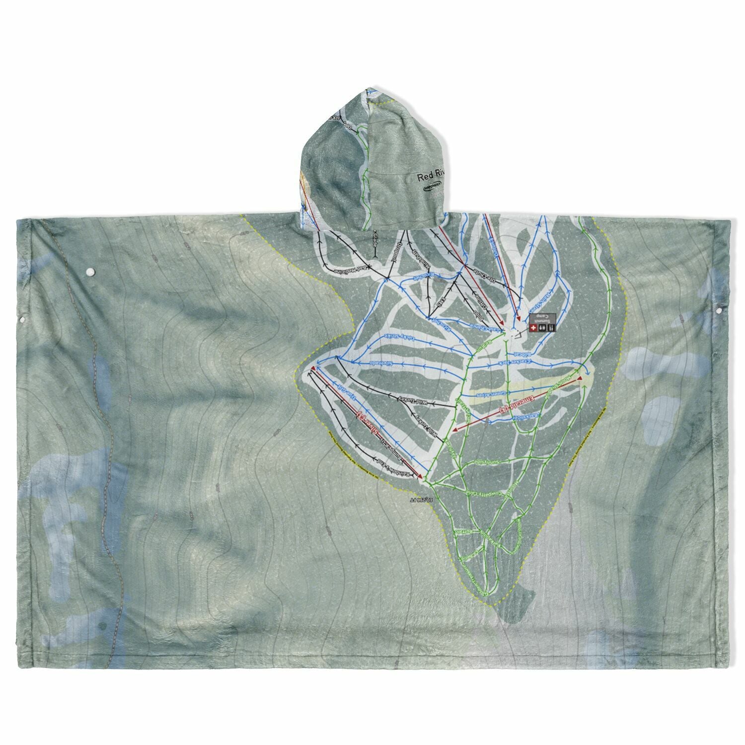 Red River, New Mexico Ski Resort Map Flannel Blanket Poncho