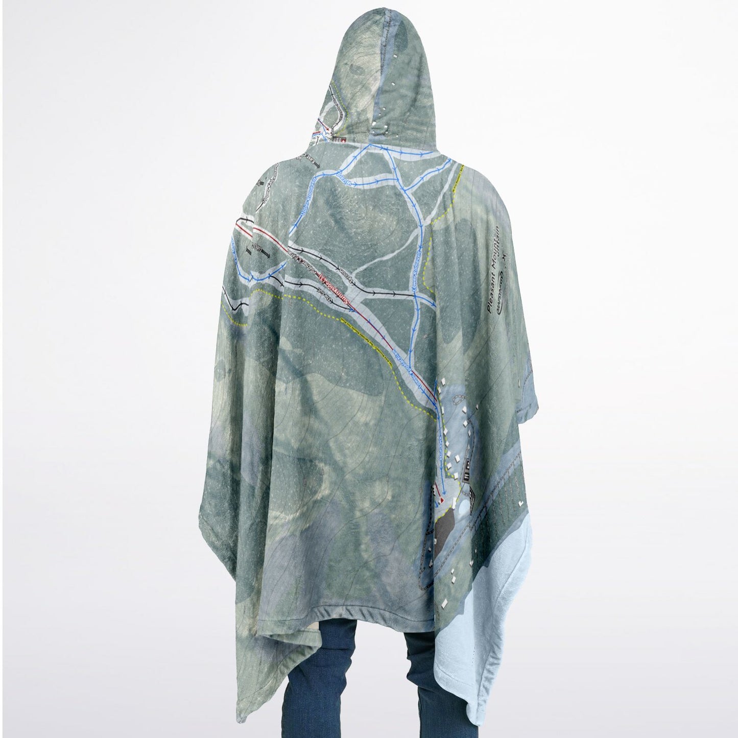 Pleasant Mountain, Maine Ski Resort Map Flannel Blanket Poncho