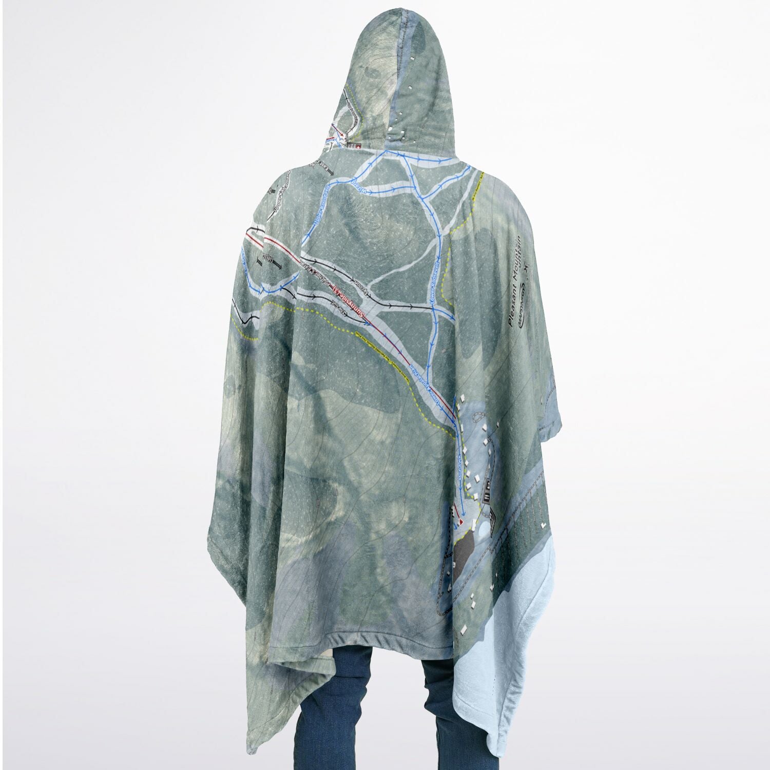 Pleasant Mountain, Maine Ski Resort Map Flannel Blanket Poncho